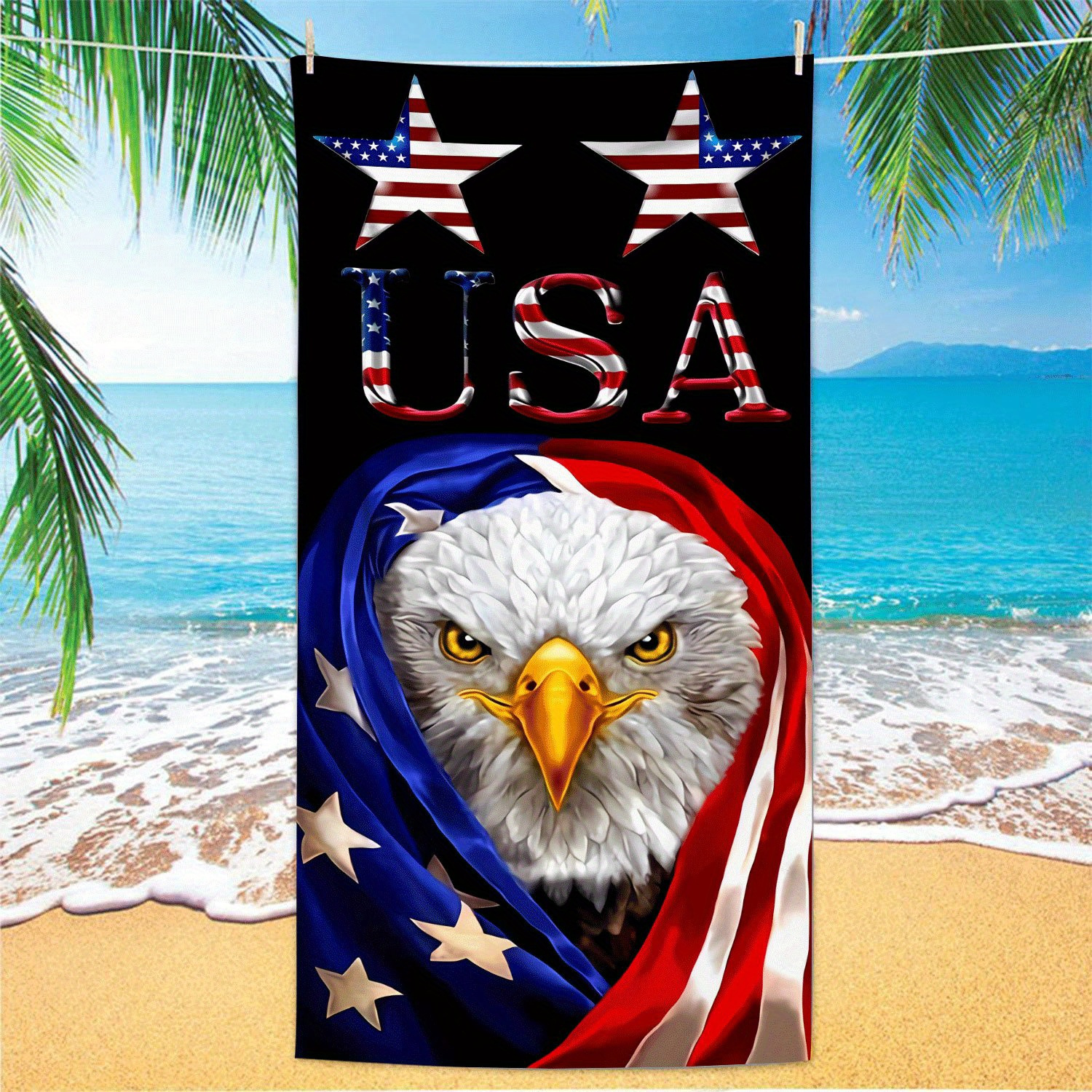 

1pc Patriotic Eagle And Usa Towel - , -dry, For Day, Camping, , And