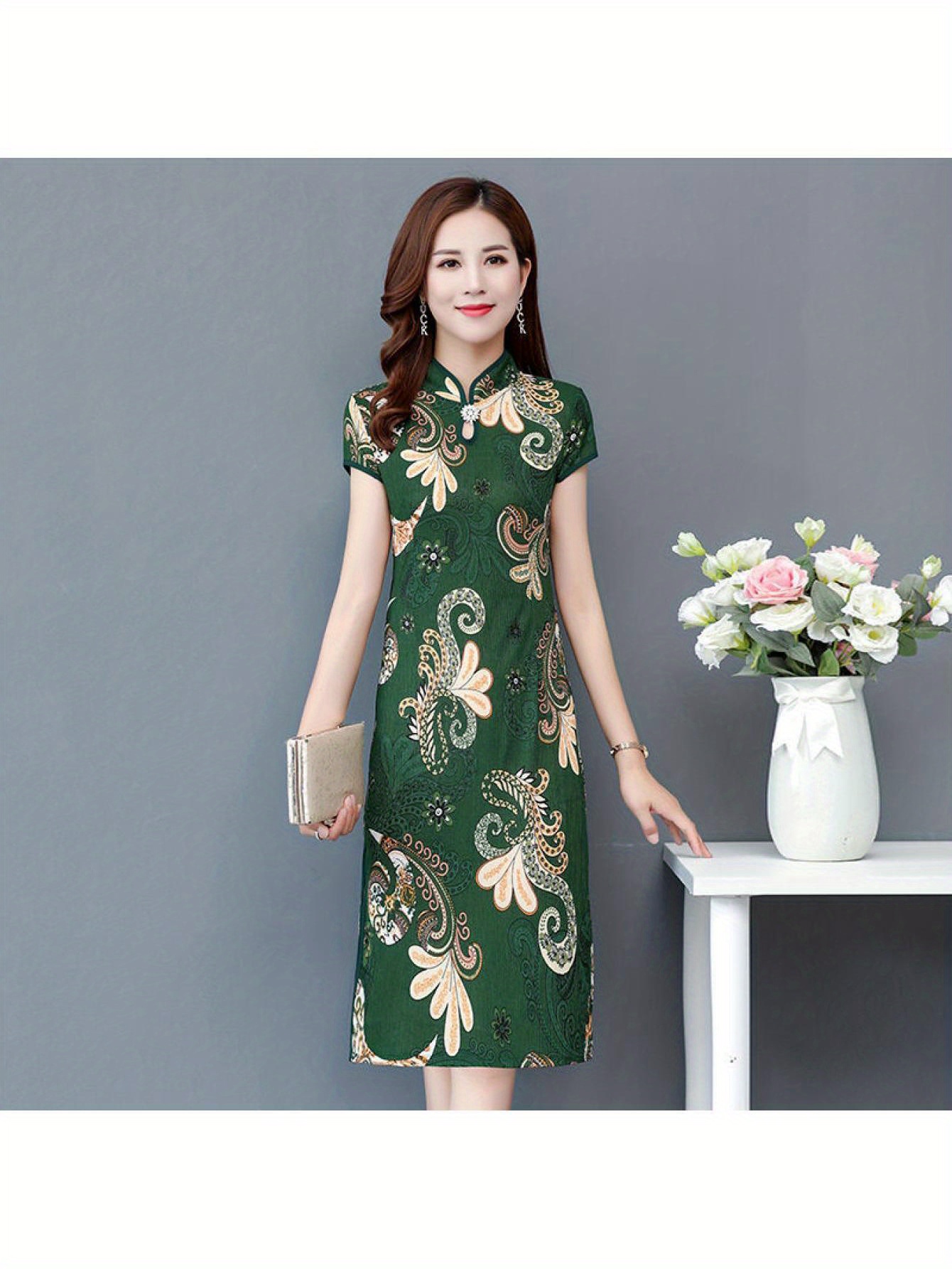 open lace back dress Long Sleeve Floral Embroidery Cheongsam Top Chinese Wedding Party Dress Burgundy / 3XL