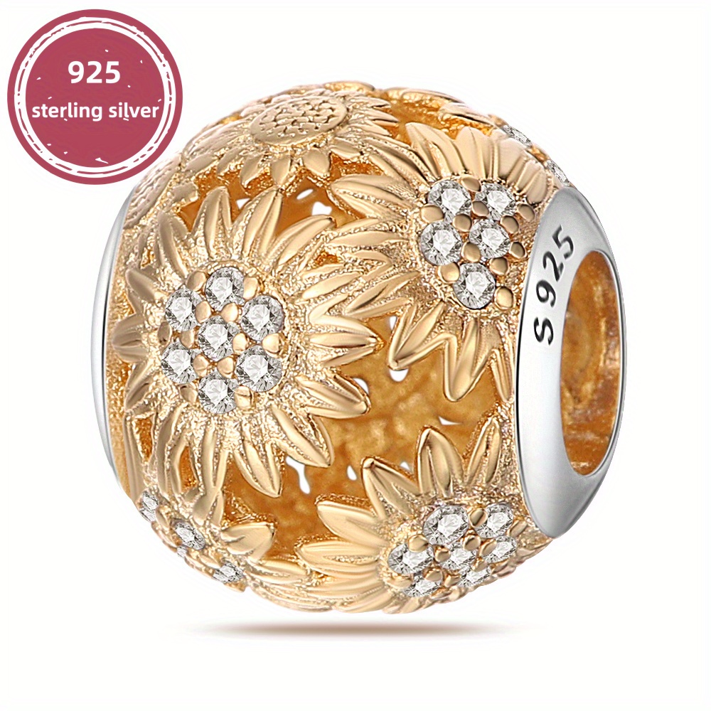 Women's 925 Sterling Silver Golden Sunflower Beads Bracelet Necklace