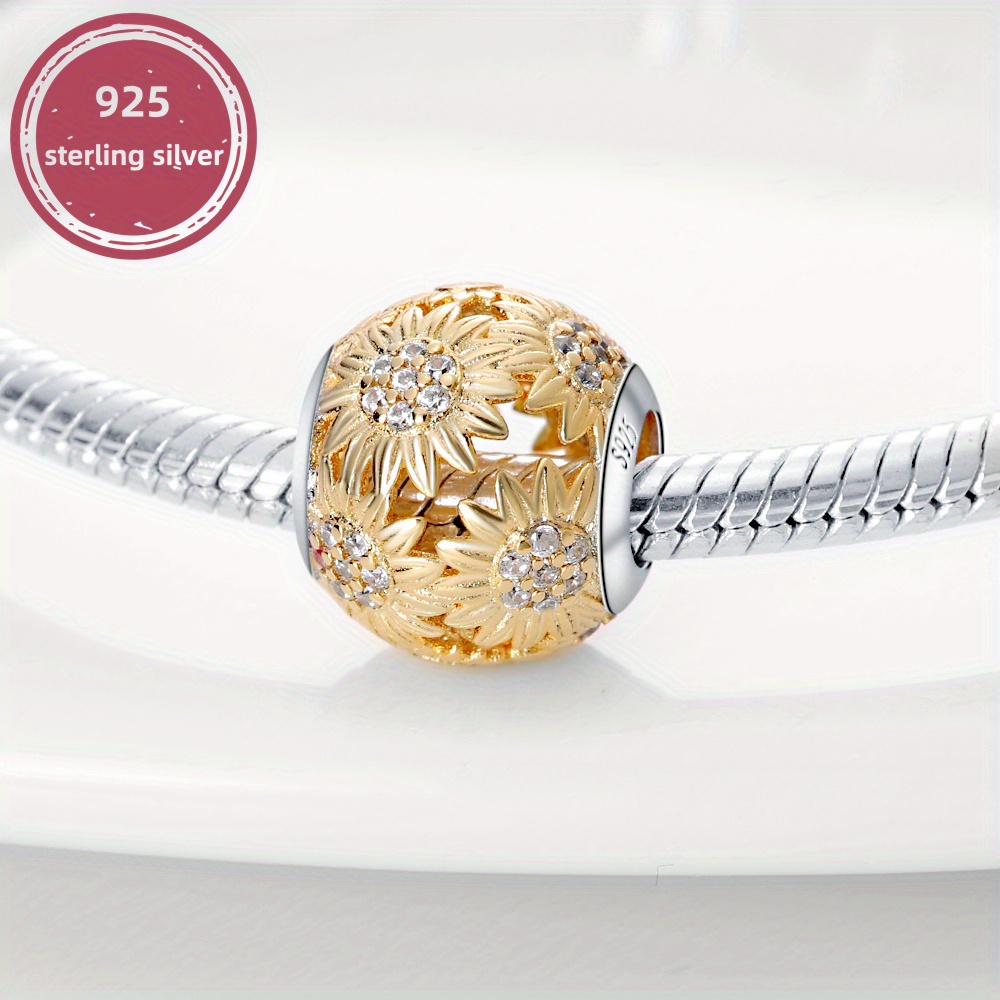 Women's 925 Sterling Silver Golden Sunflower Beads Bracelet Necklace