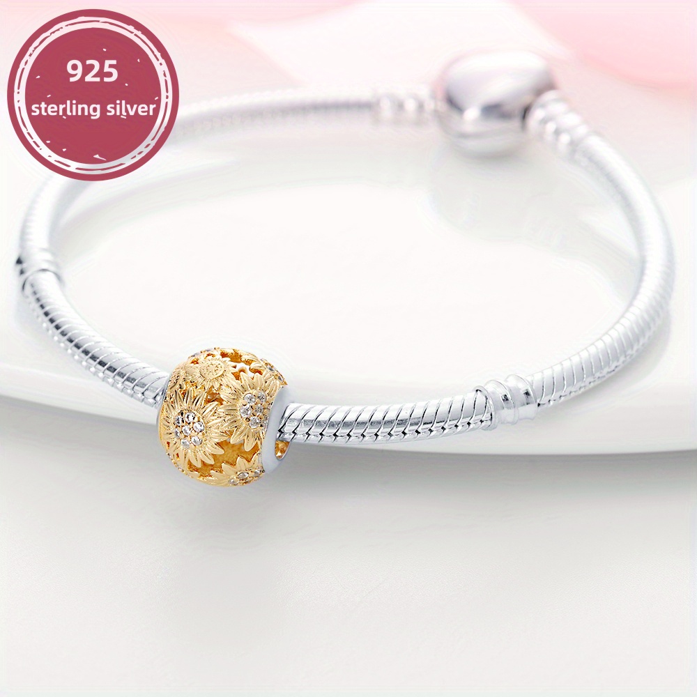 Women's 925 Sterling Silver Golden Sunflower Beads Bracelet Necklace
