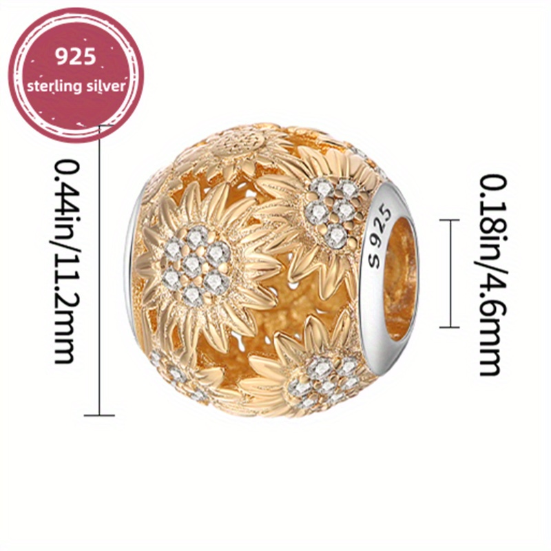 Women's 925 Sterling Silver Golden Sunflower Beads Bracelet Necklace