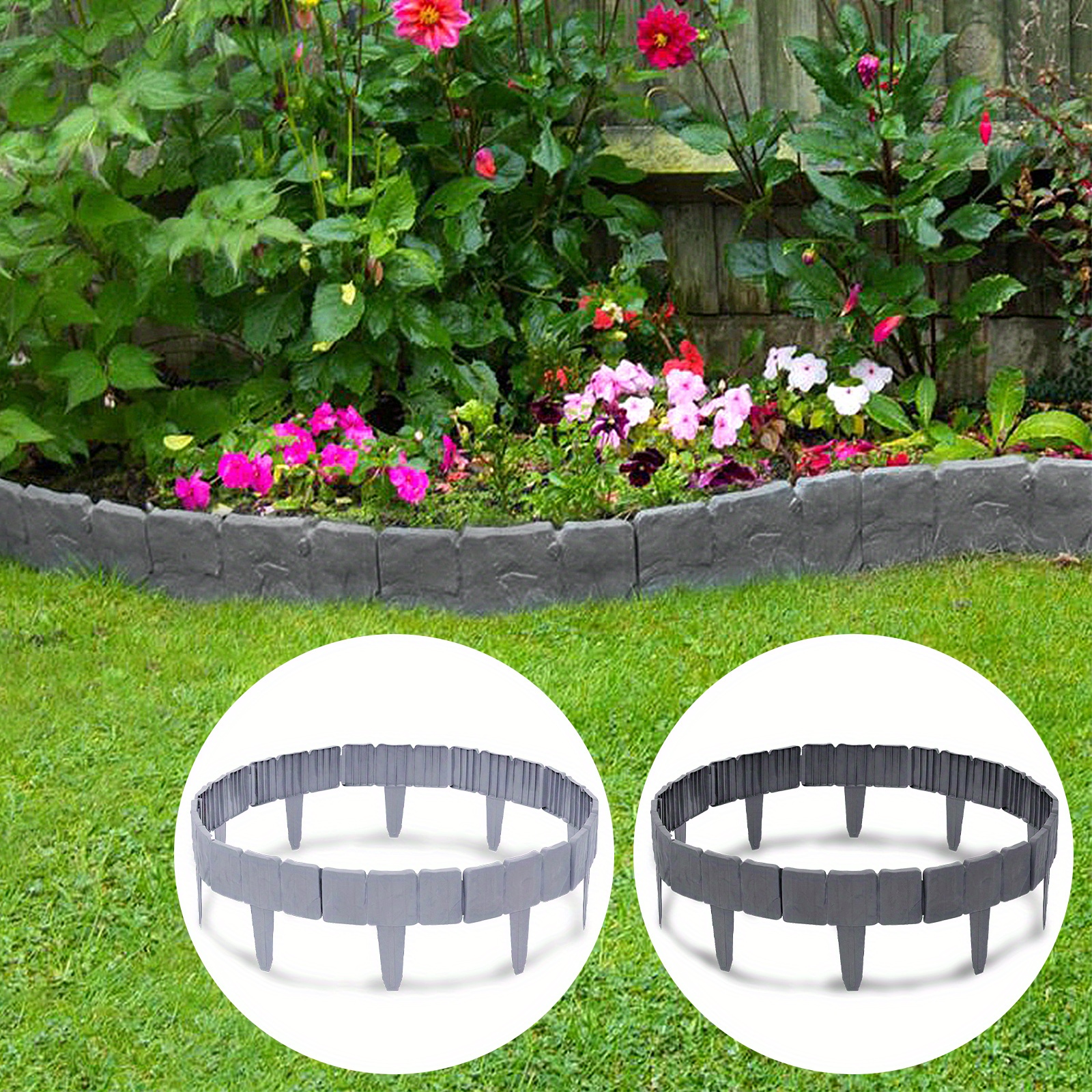 

Plastic Lawn Edging (stone Look) - 25x23cm, For Fence & Garden Mowing Borders