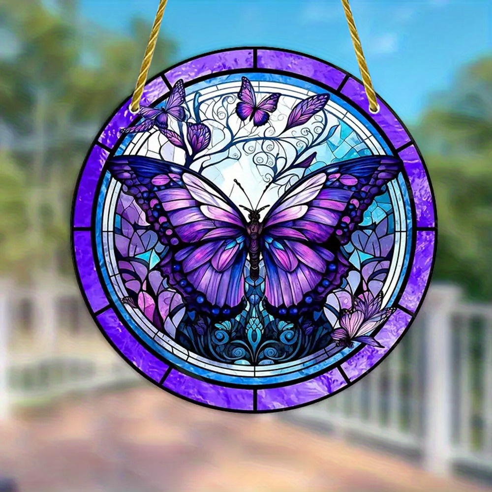 

1pc, Vibrant Purple Blue Butterfly Shaped Suncatcher, Stained Door Hanger - Colorful Window Hanging Pendant - Adds Elegance To Home, Garden, Living Room, Office Decor With Unique Window Decoration