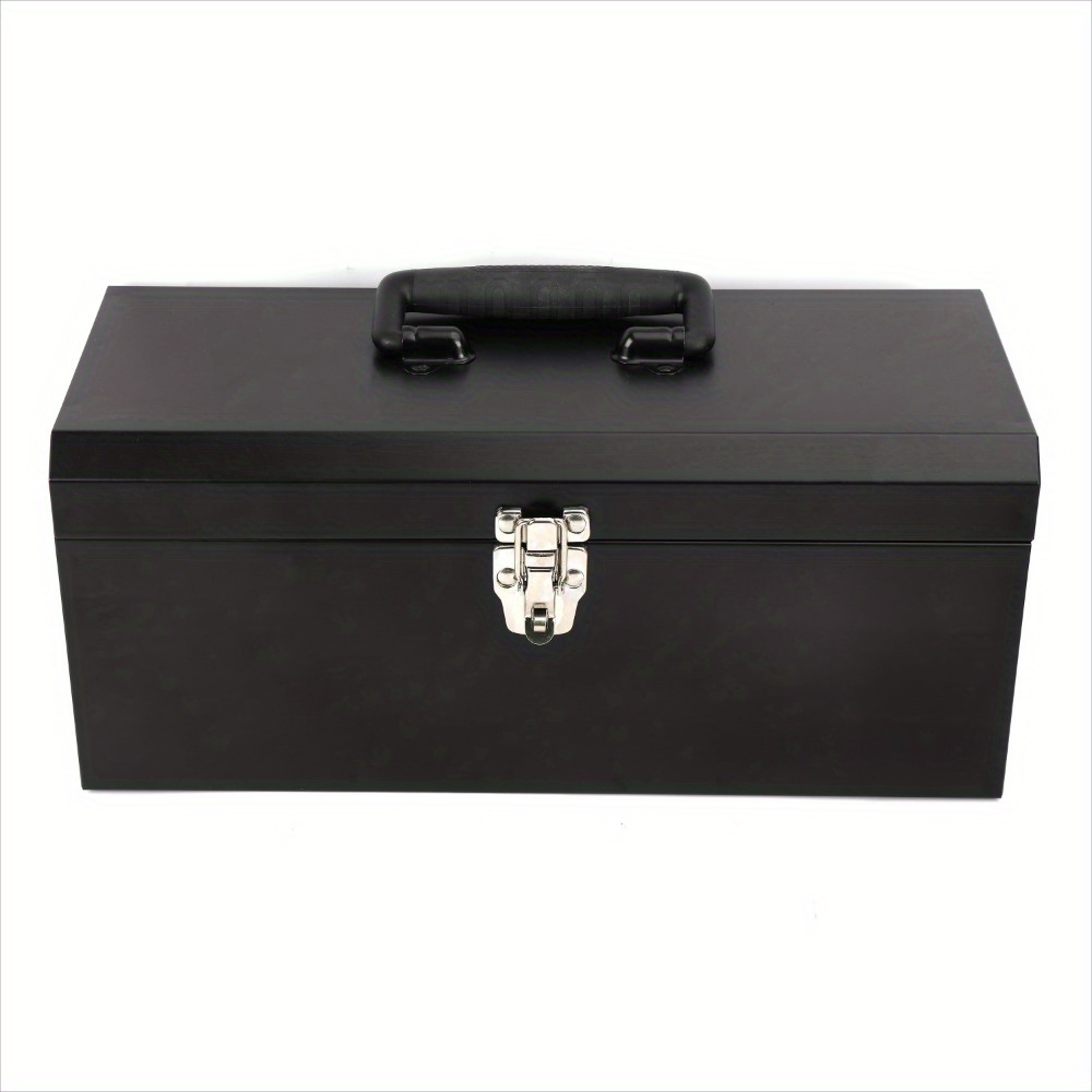 

16-inch Black Metal Tool Box With Removable Tool Tray, And For Storage, Suitable For Professional Or Home Diy Enthusiasts