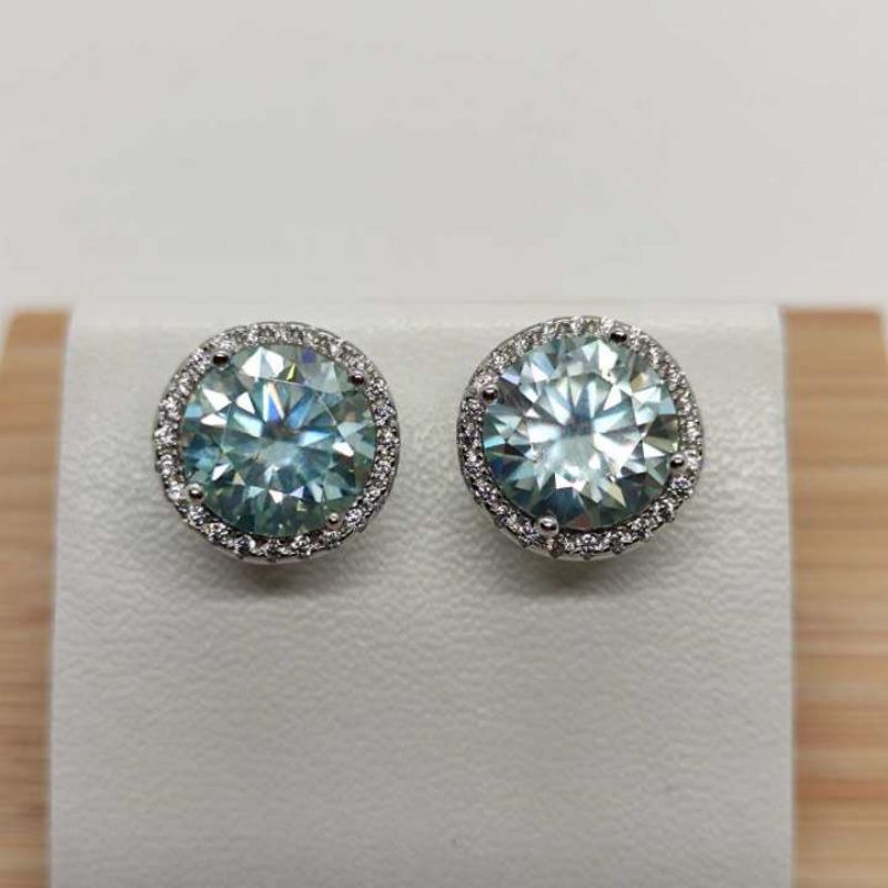 Light Blue Moissanite Stud Earrings, 0.5/1/2/3 Carat
