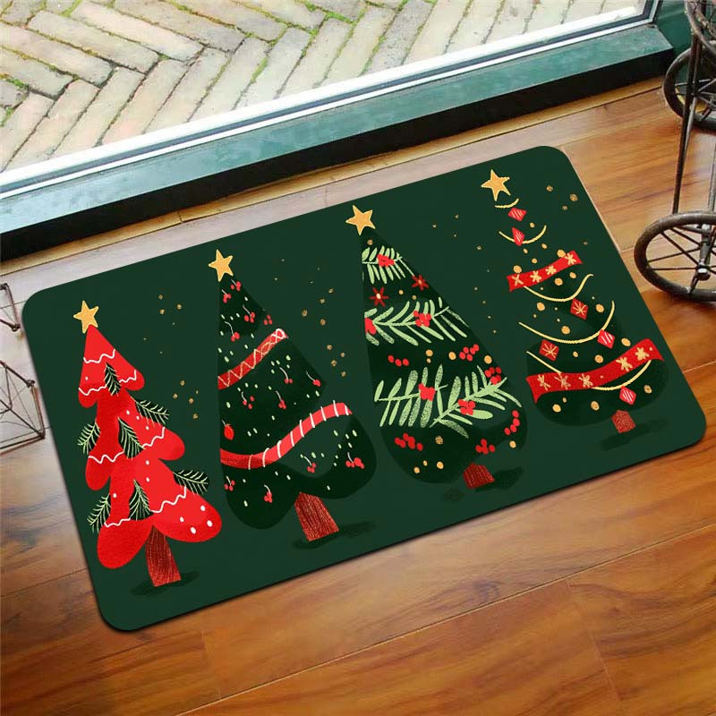 

Christmas Tree Design Polyester Doormat With Non-slip Pvc Backing - Machine Washable, Festive Holiday Decor For Home, Indoor Entrance, Kitchen, Living Room - Durable & Washable Rectangular Floor Mat