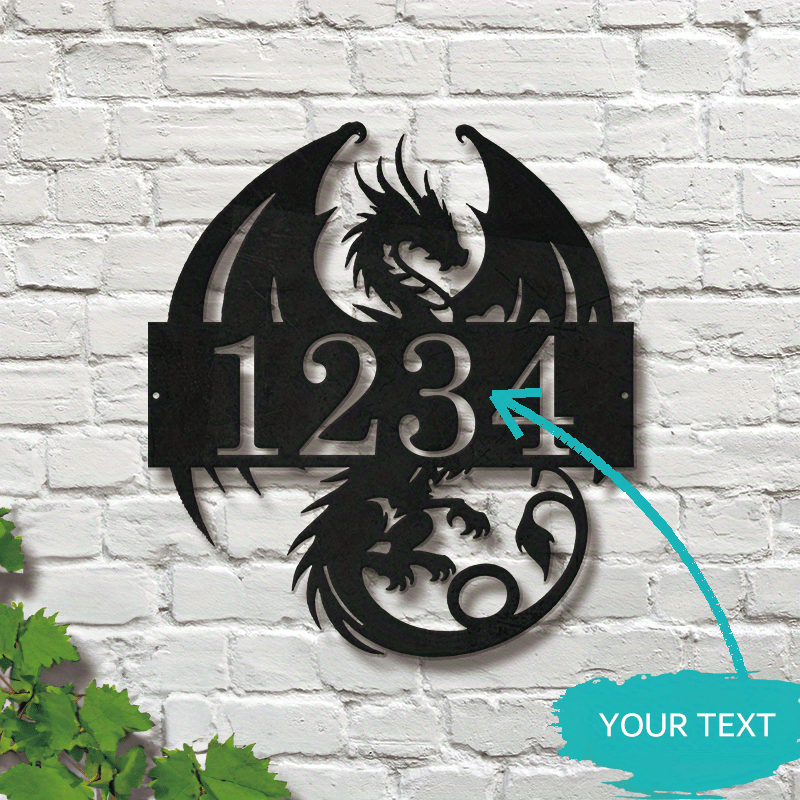 

Custom Metal Address Sign, Address Plaque, Home Number Sign, Name Sign, Dragon, Wings, , , Metal, Iron, , , Front Door, Porch, Garage, Garden, Entrance,