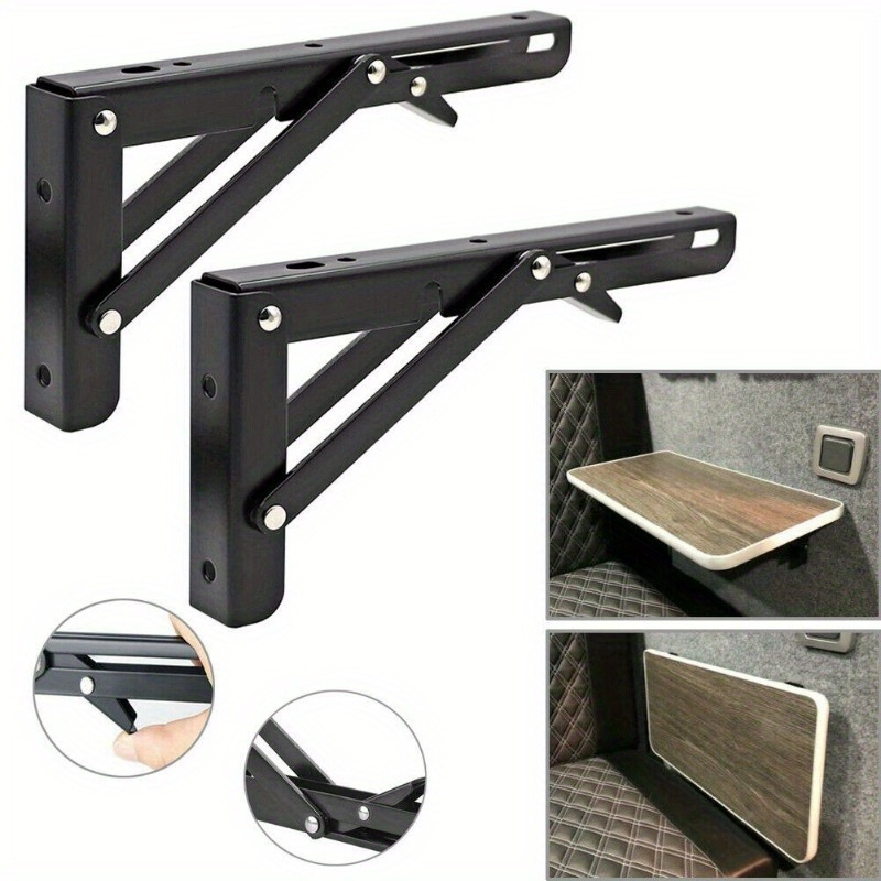 

2pcs Stainless Steel Mini Folding Table Stand For Rvs And Campervans - Black , Includes Screws