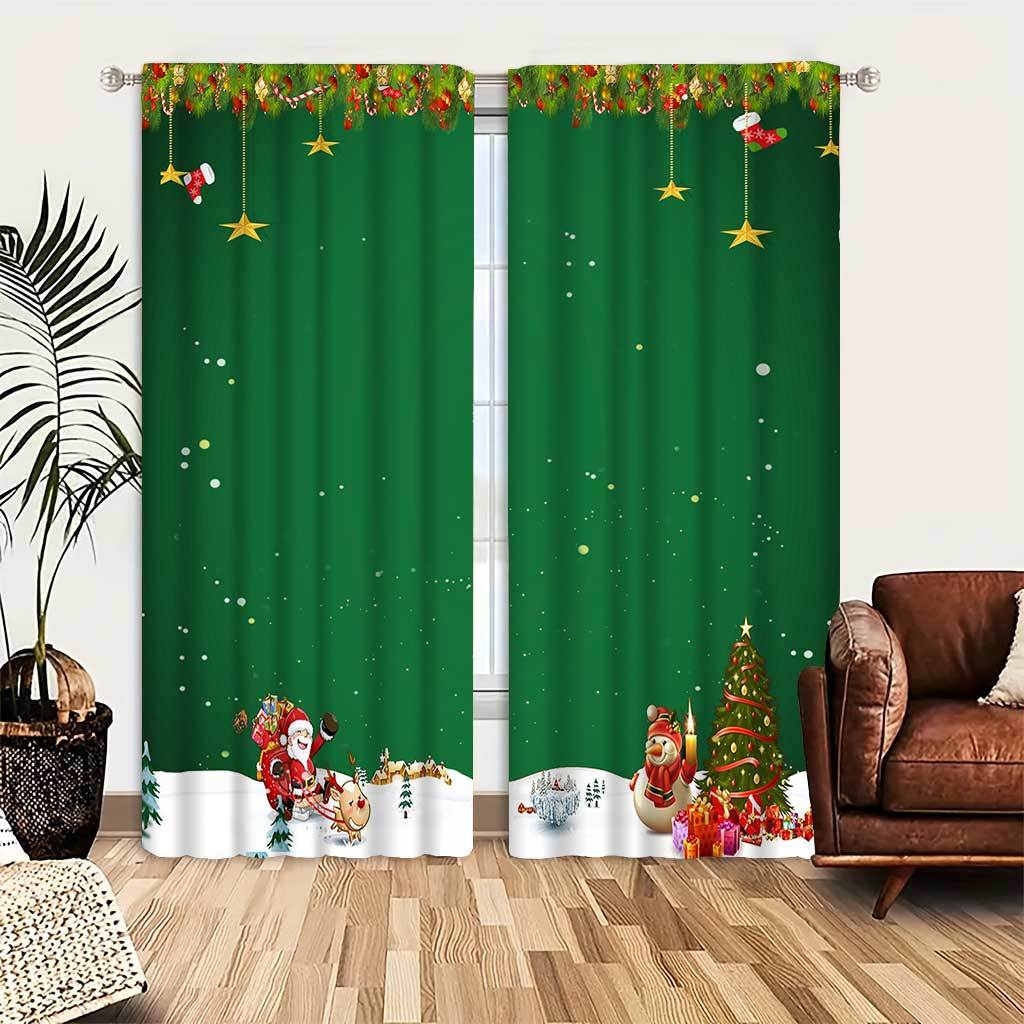 

A Pair Of Christmas Style Living Room Decoration Curtains, Lights Christmas Tree Santa Print Curtains - Easy To , Suitable For The Room And Bedroom, And Easy To Hang, For Christmas, Winter