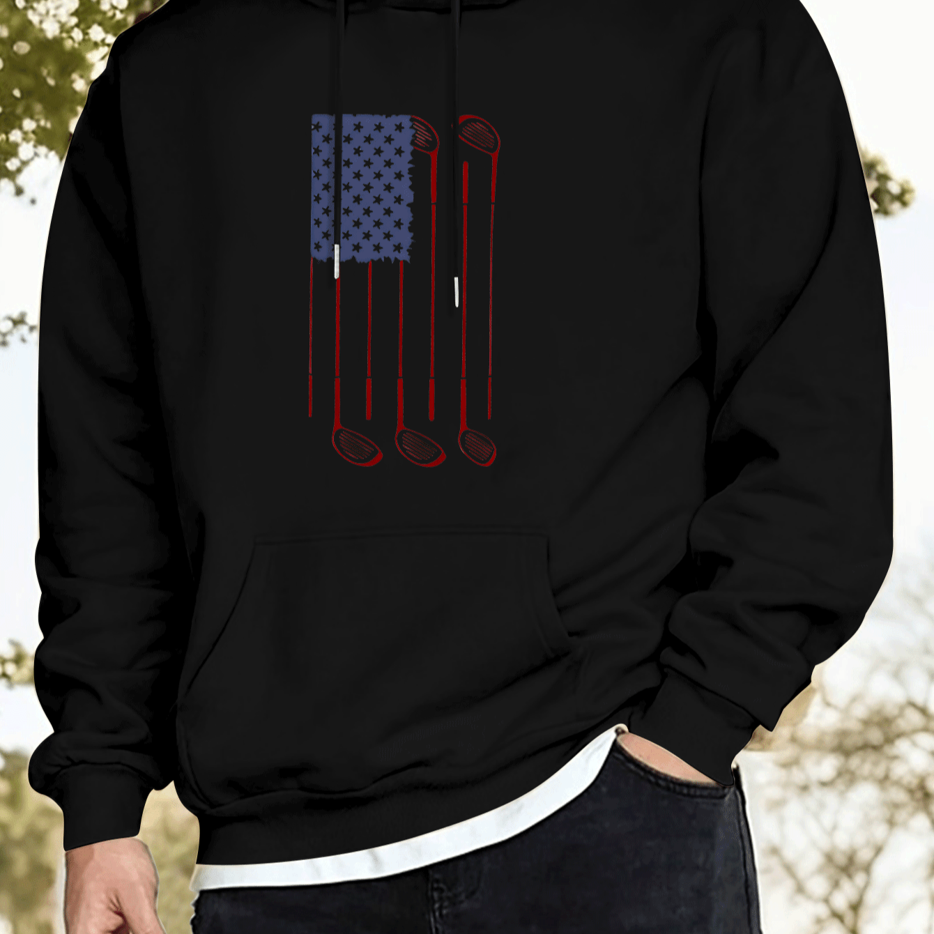 

Golf Club Print, Men's Casual And Cozy Hoodies, Trendy Long Sleeve Hooded Sweatshirt, Casual Top For Autumn Winter