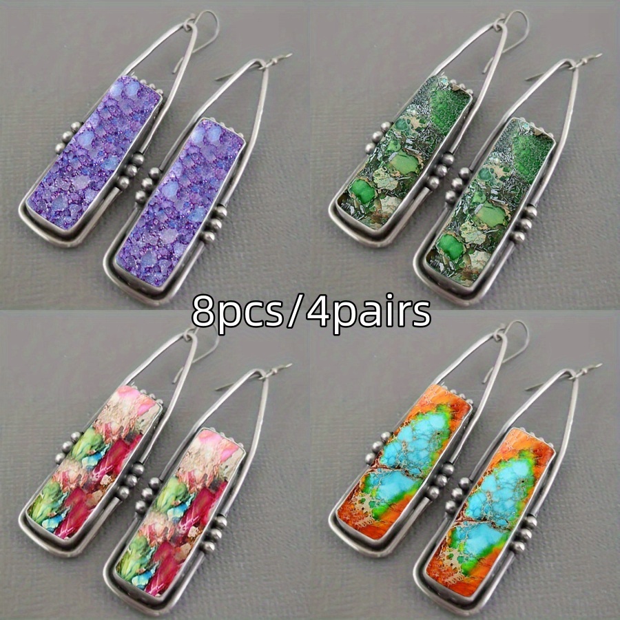 

8pcs Alloy Drop & Dangle Earrings With Resin , Iron Post, Fashionable Creative Strip Design For Men And Women, Ideal For Party, Gift-, Christmas - All Compatible, Best For Christmas