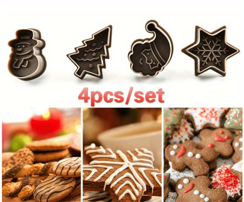 4pcs 1set plastic christmas cookie mold creative press cookie mold   set of kitchen baking tools cookie mold Product details 1