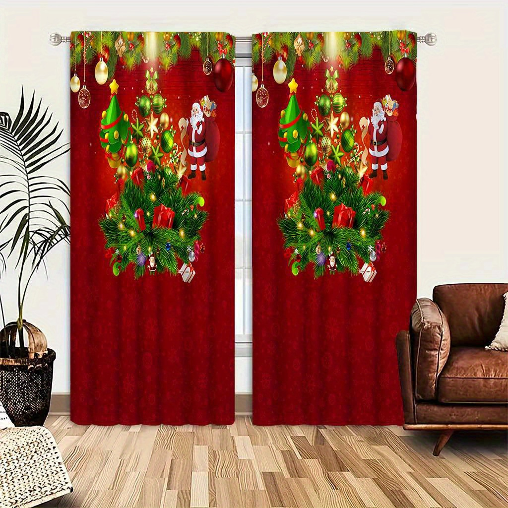 

Christmas Curtain Set - 2 Panels , & - - Polyester For & Bedroom Decor