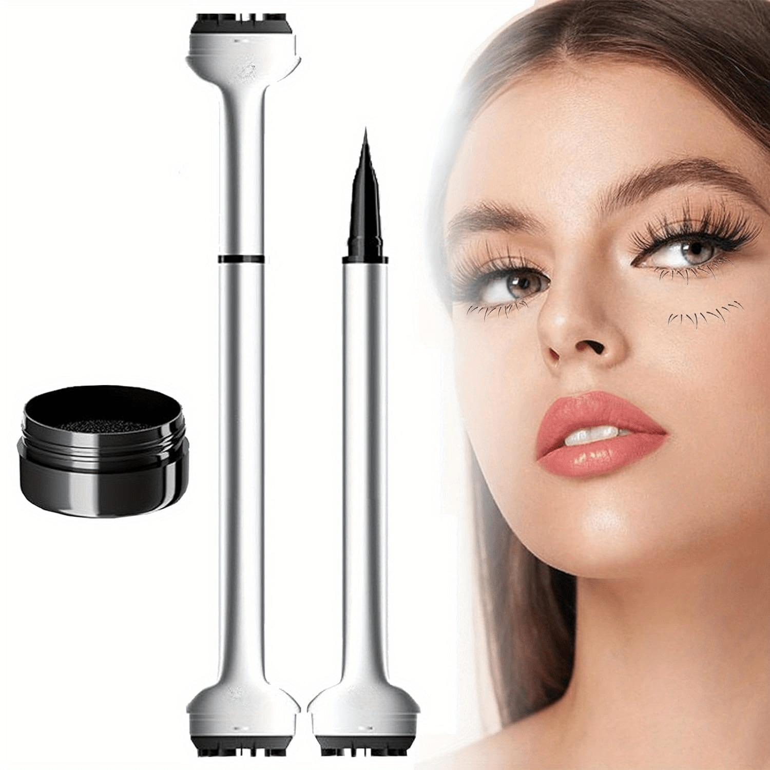 TEMU Lower Lash Stamp, 2-in-1 Waterproof Sweatproof Eyeliner & Lower Eyelash Stamp Set, Eyelash Stamp, Lower Eyelash Stamps Quick Eye Makeup Tool, Lower Lash Stamp With Ink (black)