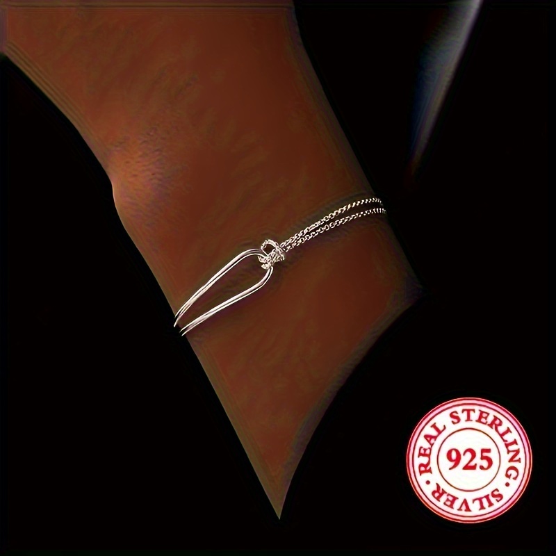 

S925 Sterling Silver Geometric Arc Twisted Design Bracelet Splicing Double Knot Bracelet Handpiece 4.3g