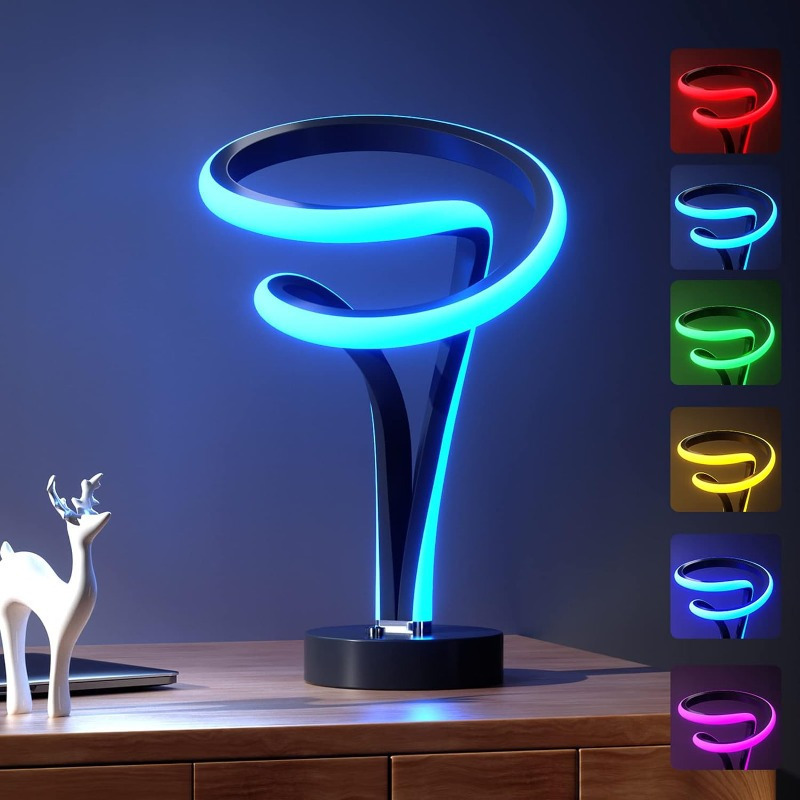 

Black Spiral Table Lamp, 7 Colors 10 Light Modes Modern Led Nightstand Lamp, Touch Dimmable Bedroom Lamp, Decorative Lamps For Living Room Bedroom Bedside, Unique Rgb Lamps For Ideal Gift