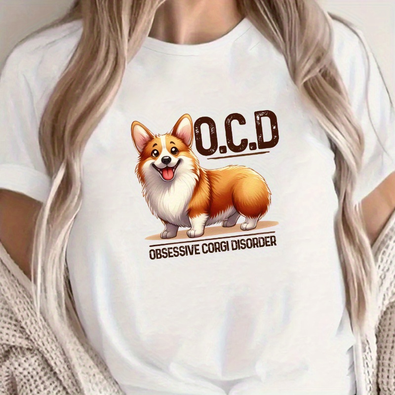 

Short Sleeve Crew Neck T-shirt - Soft, Breathable, Comfortable Casual Top For Summer And Spring - Womens Stylish Clothing For Everyday Wear, Pets Corgi