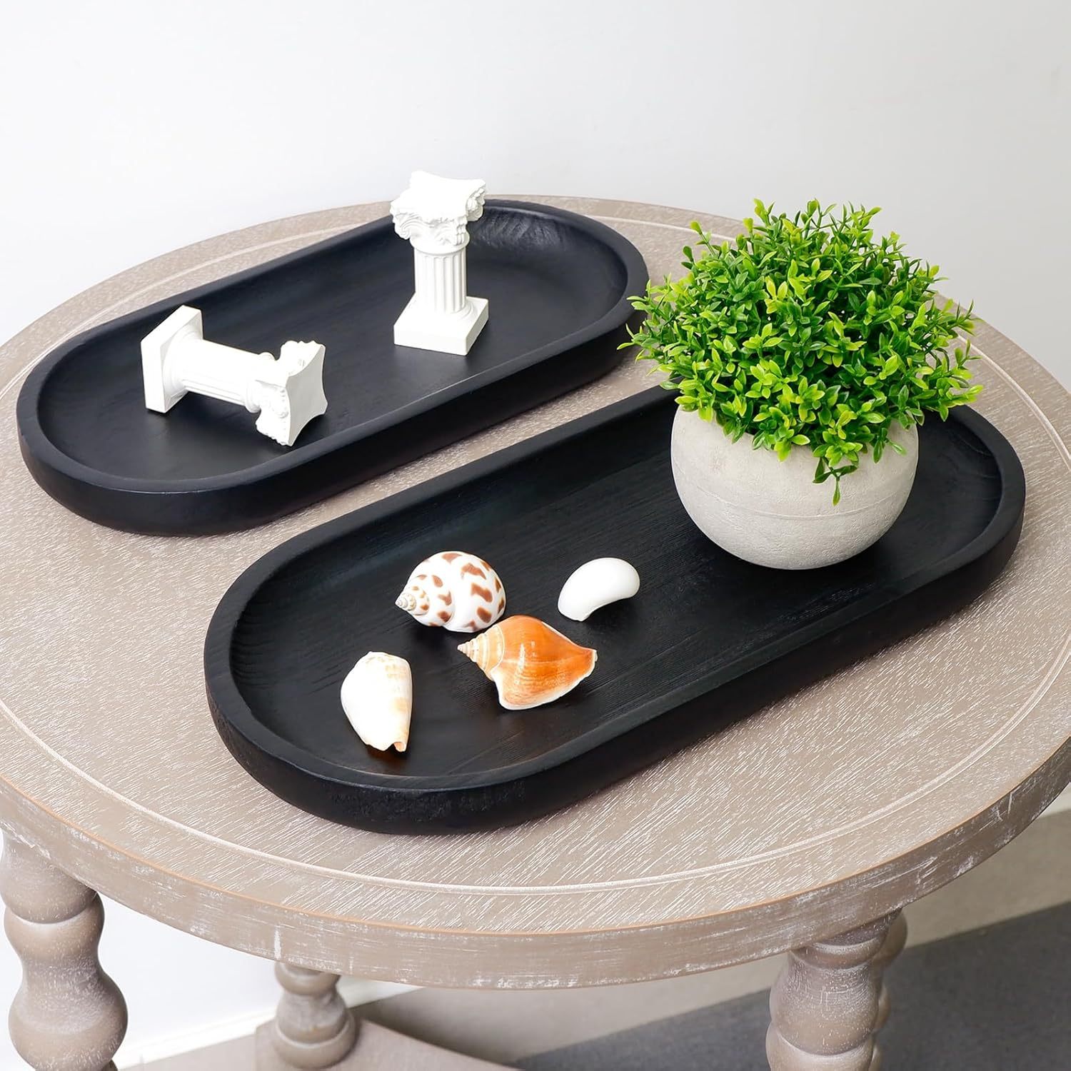 

Black Decorative Trays, Oval Wood Serving Tray, Black Wood Tray, Ship Type Decorative Tray For Kitchen Counter, Bathroom Decor, Countertop Organizer, Coffee Table, Home Decor (black)