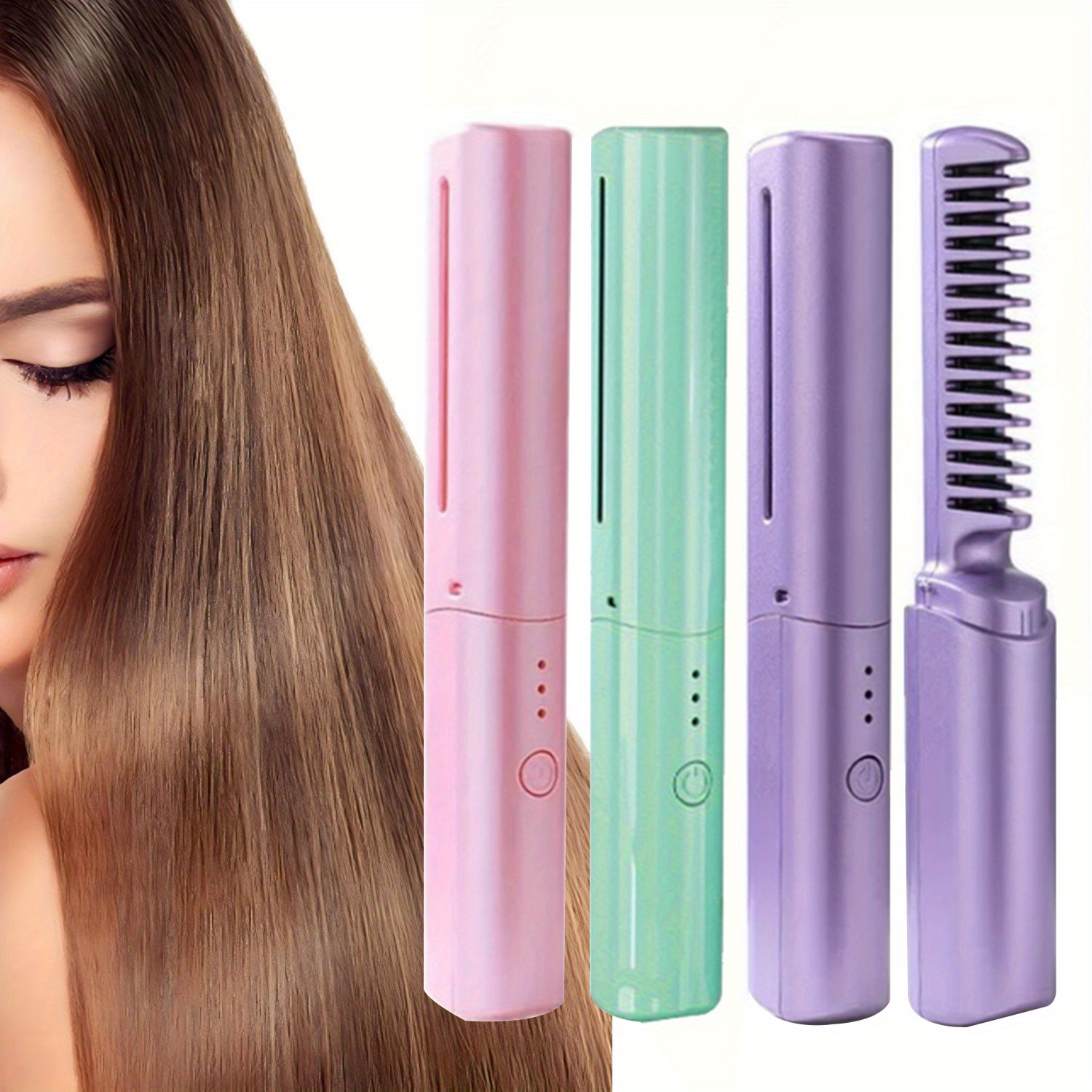 

Portable Cordless Hair Straightener For Travel Use, Rechargeable Mini Hair Straightener, And Straighten, 2 In 1 Mini Hair Straightener, 3 Level Straightening Brush, Portable 3 Color Options