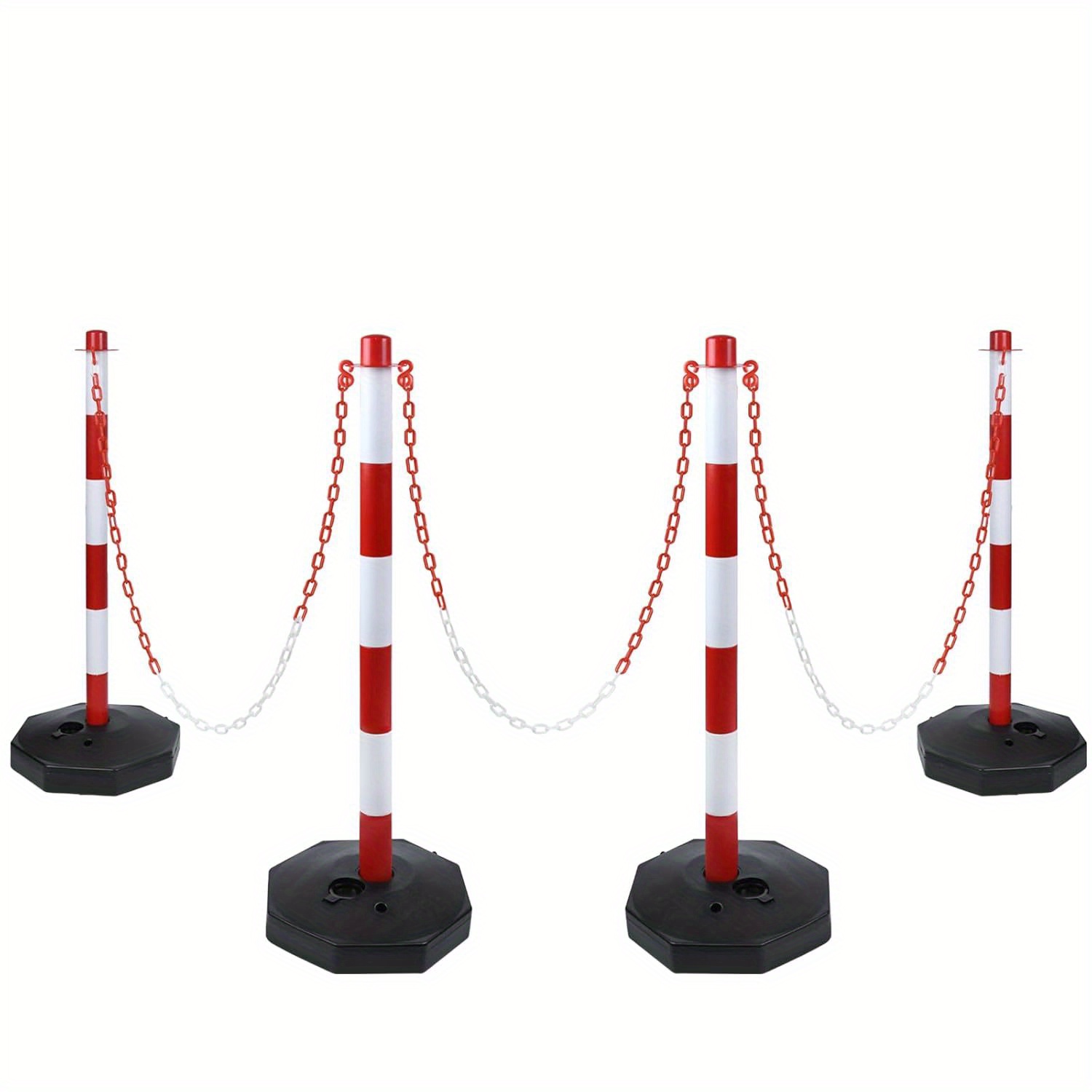 Image of Barrier Posts Chain Posts Parking Lot Barriers Reinforced Plastic Posts Bollards With 140cm Barrier Chain With Red And White Reflective