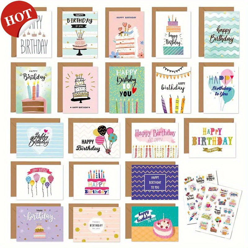 

20pcs Assorted 2024 Newly Designed Happy Birthday Cards With Envelopes - Blank Inside For Personalized Messages, Thank You Notes, Blessings, And Anniversary Wishes For Family, 4x6'