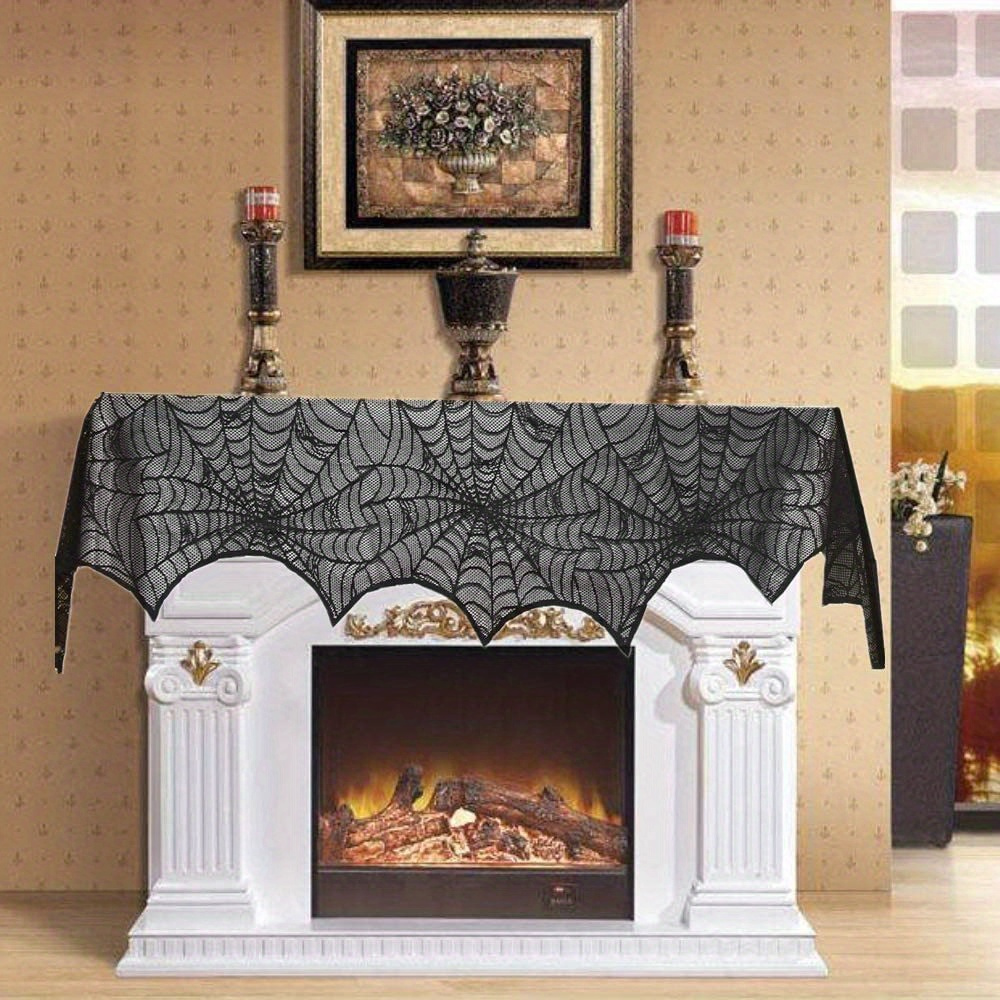 halloween decor set spider web design lace tablecloth fireplace mantel scarf cover spooky party horror themed decoration 1 piece each details 3