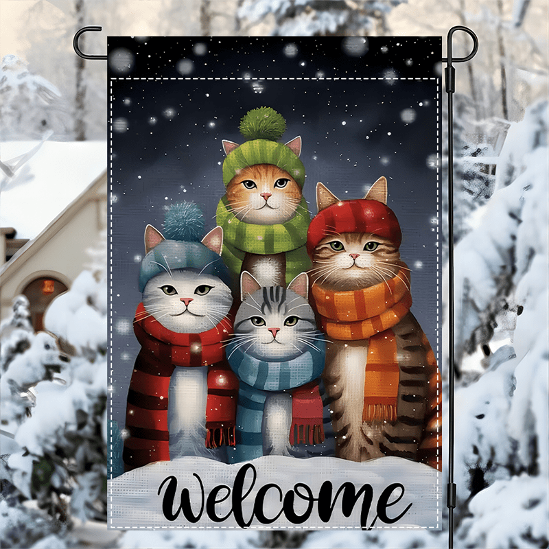 

Seasonal Welcome Garden Flag - Double-sided Polyester Burlap Winter Cats Design, Non-electric, Fade-resistant Outdoor Decorative Yard Flag 12x18 Inch - 1pc