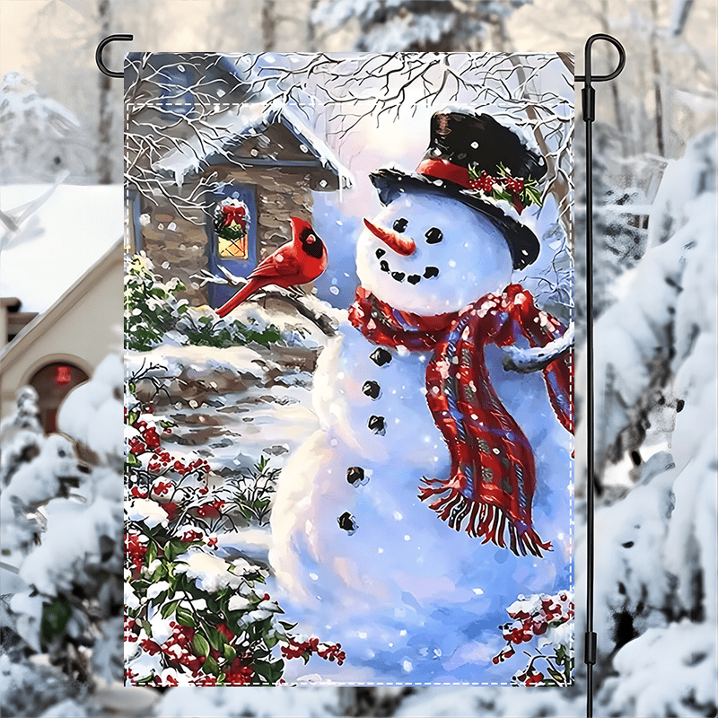 

Merry Christmas Snowman Garden Flag - Double-sided, Waterproof Burlap, 12x18 Inch - Outdoor Holiday Decor