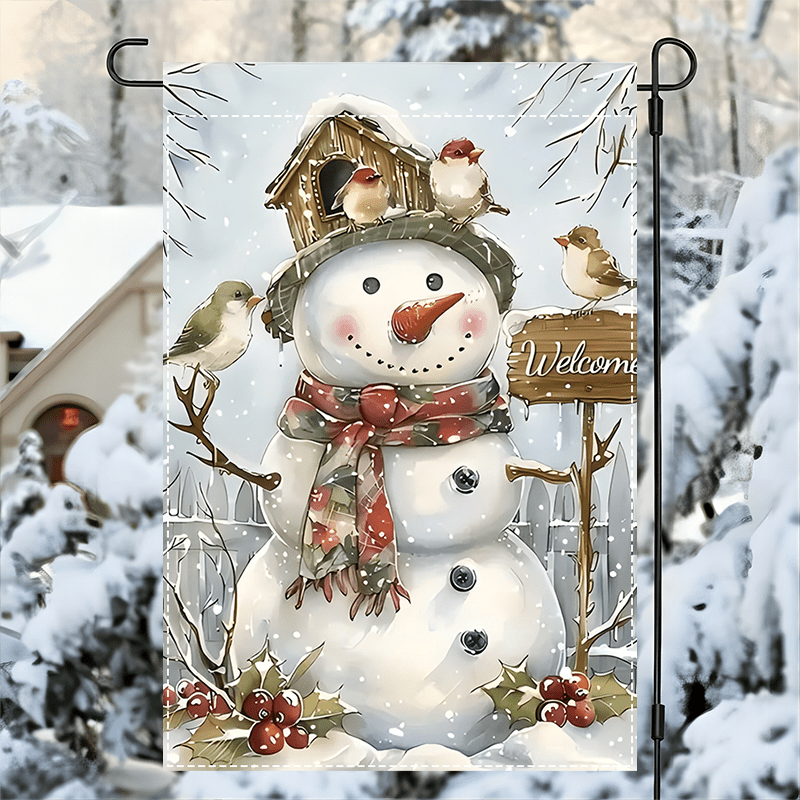 

Snowman & Birds Garden Flag - Double-sided, Durable Polyester & Burlap, Fade-resistant, No Electricity Needed, Machine Washable 12x18 Inch - 1pc