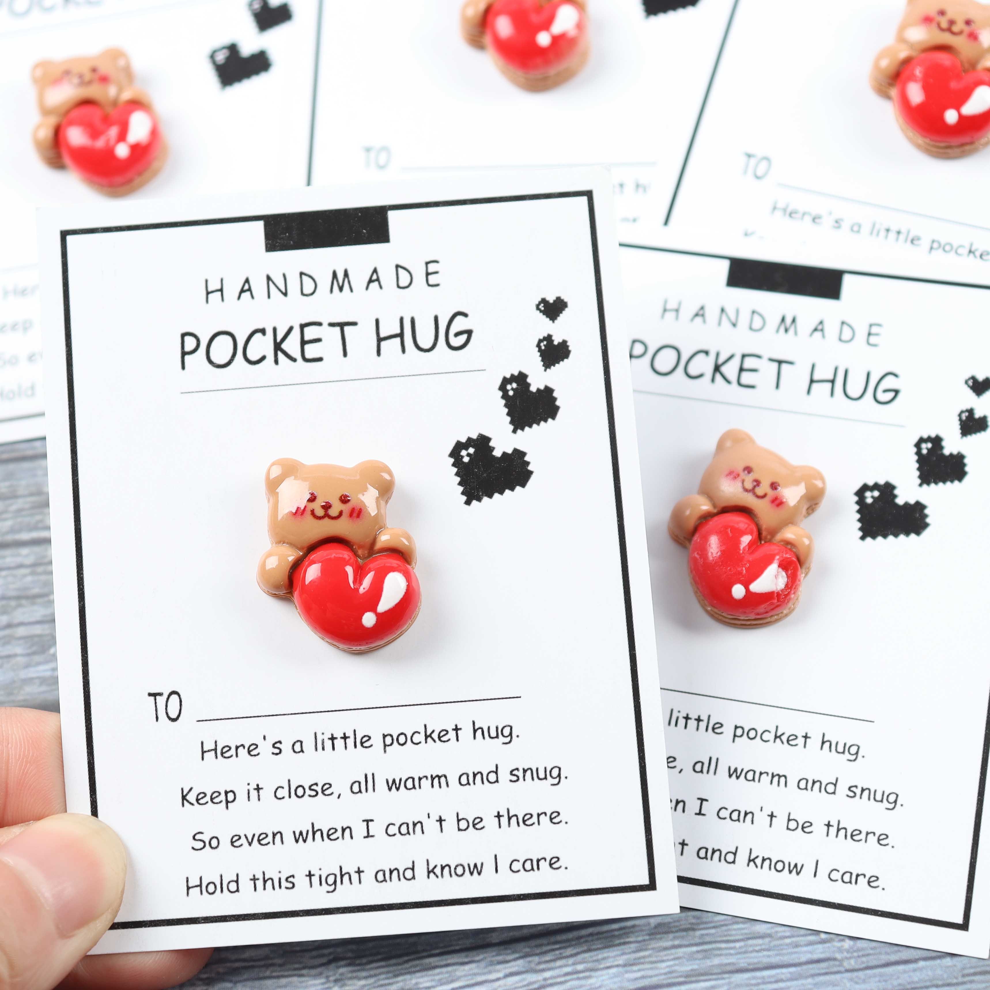 

5-pack Handmade Pocket Hug Cards With Resin Love Bear And - Fantasy Themed Enclosure Cards For Invitation Pockets, Encouragement, Friendship, And Holiday Greetings