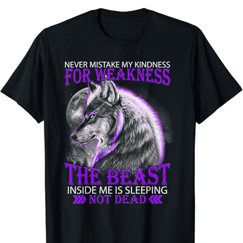 

Wolf Print Men's Cotton T-shirt, Casual Short Sleeve Crew Neck T-shirt, Men's Tee For Outdoor