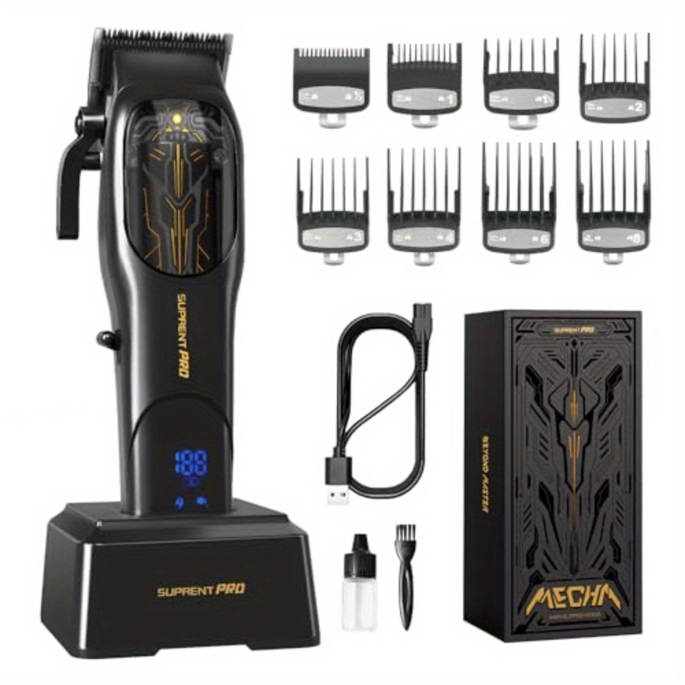 TEMU Professional Hair Clippers For Men- High Torque Brushless Motor With Diamond-like Carbon Coating Ceramic Blade, Mens Cordless Hair Clippers Set For Barbers With Charging Base