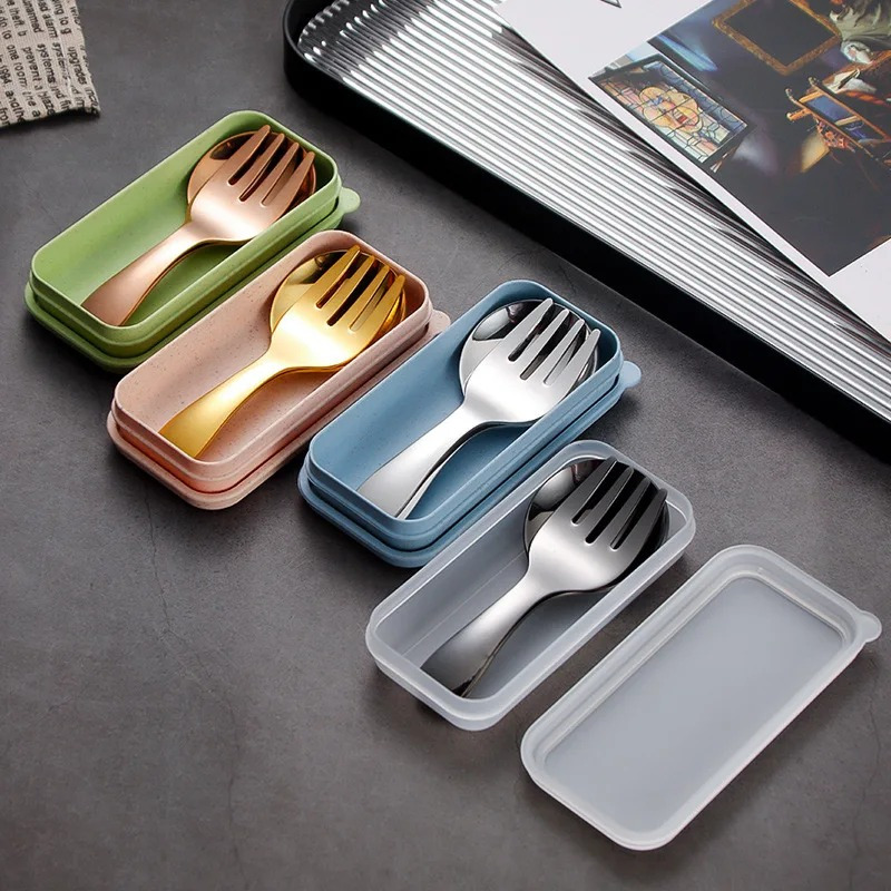 

2pcs Steel Cutlery Set - Portable For , , Dining - Spoon, Kit