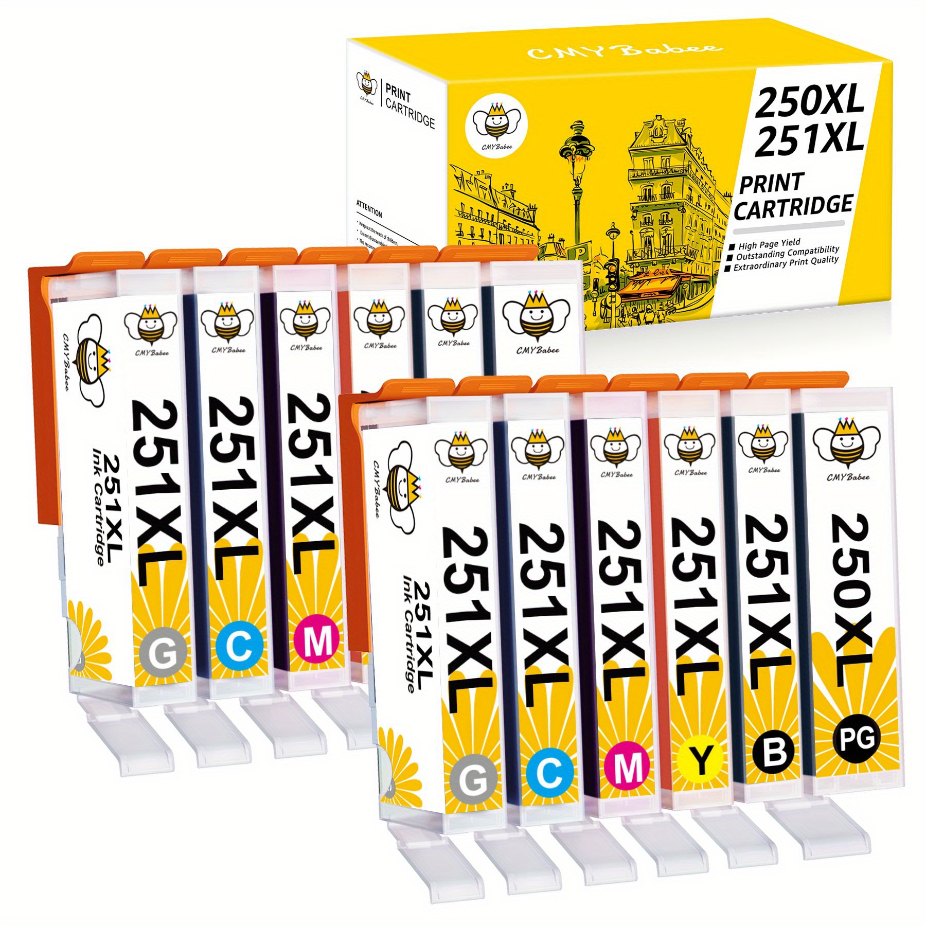 20-Pack Compatible Canon PGI-250XL CLI-251XL Ink Cartridges - High Yield Replacement For PIXMA Printers