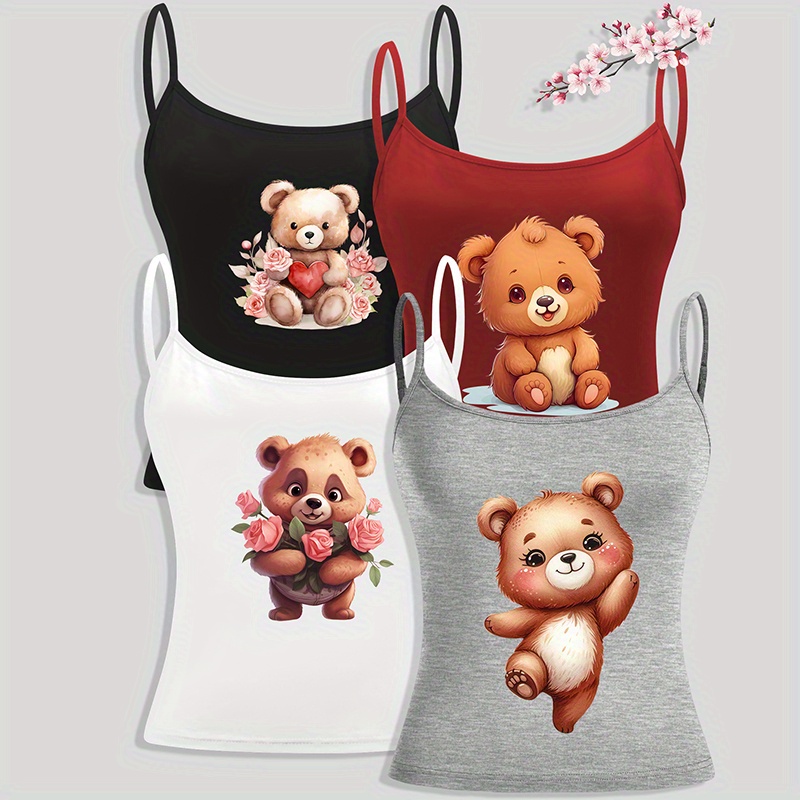 

4pcs Chic Teddy Cami Tops For Women - Sexy Sleeveless, Stretchy & Machine Washable - Spring/summer/fall