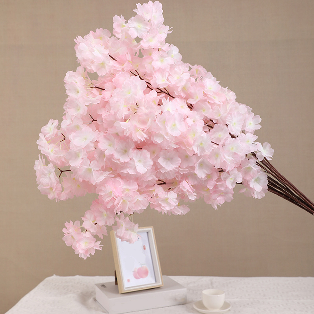 

5pcs Artificial Cherry Branches, Faux Sakura Flowers For Home Decor, Wedding, Thanksgiving - Plastic Indoor Outdoor Garden Floral Decor