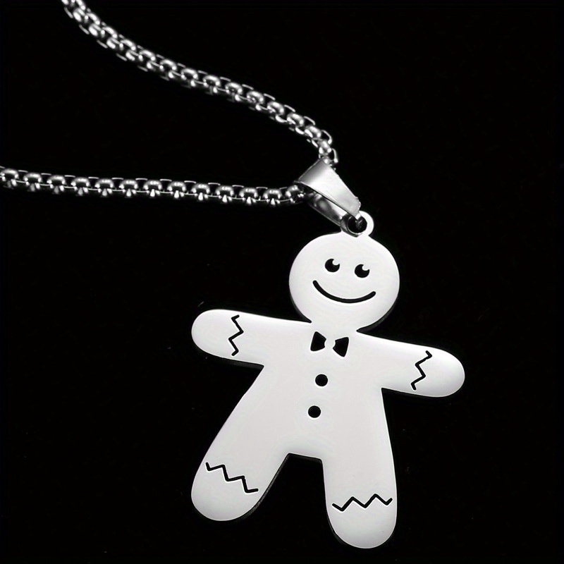 

New Arrival Cute Cartoon Gingerbread Man Pendant Necklace, Charm Titanium Steel Cartoon Pendant Necklace For Men Women