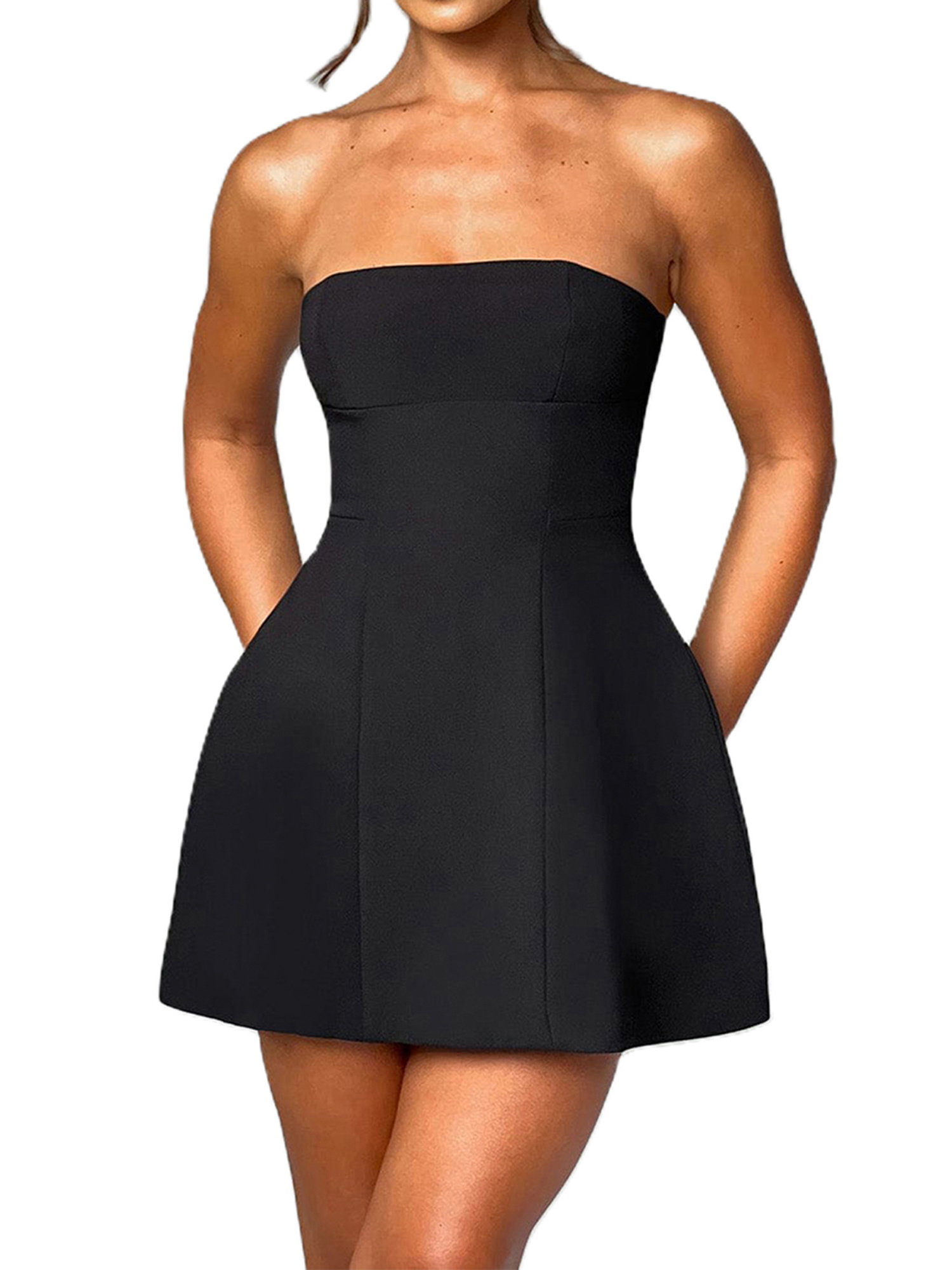 womens elegant strapless backless a line mini dress solid - Temu