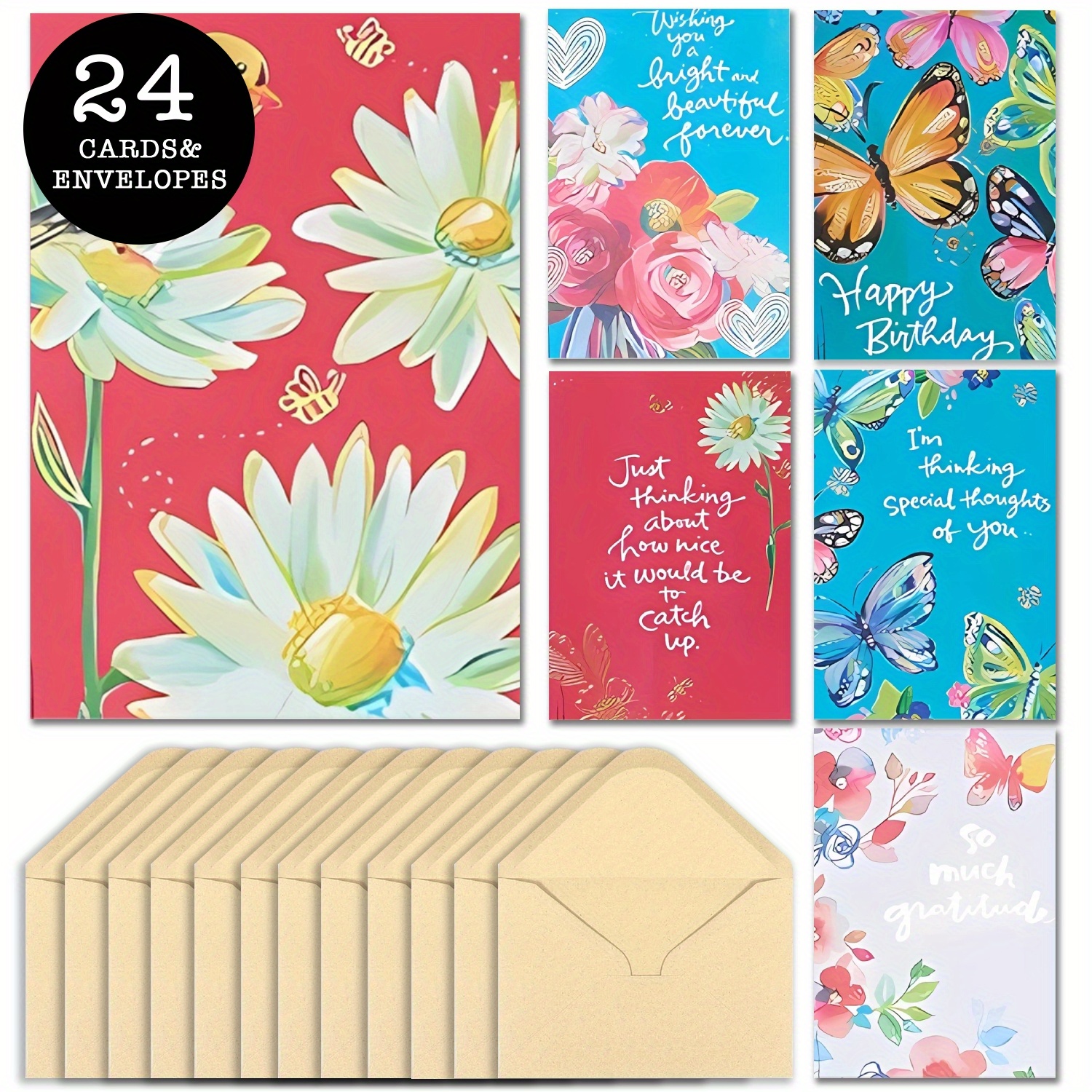 

24-pack Assorted Greeting Cards With Envelopes For All Occasions - Versatile Blank Note Cards For Birthday, Christmas, , Congratulations, Miss You, Thank You - Suitable For Anyone