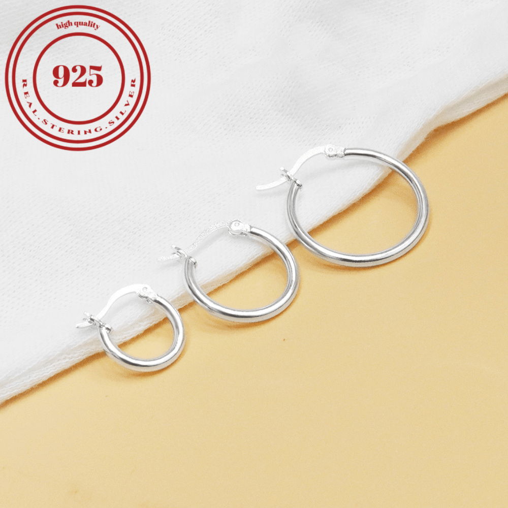 

S925 Circle Earrings Fashion Simple Silver Buckle Earrings Ring Earrings Accessories Large, Medium And Small Size.2.1g/ 0.07oz