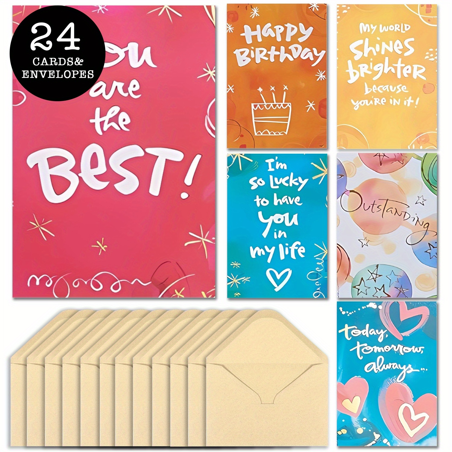 

24-pack Assorted Greeting Cards With Envelopes For All Occasions - Birthday, Sympathy, Thank You, Congratulations - Versatile Cards For Friends, Family, And Colleagues