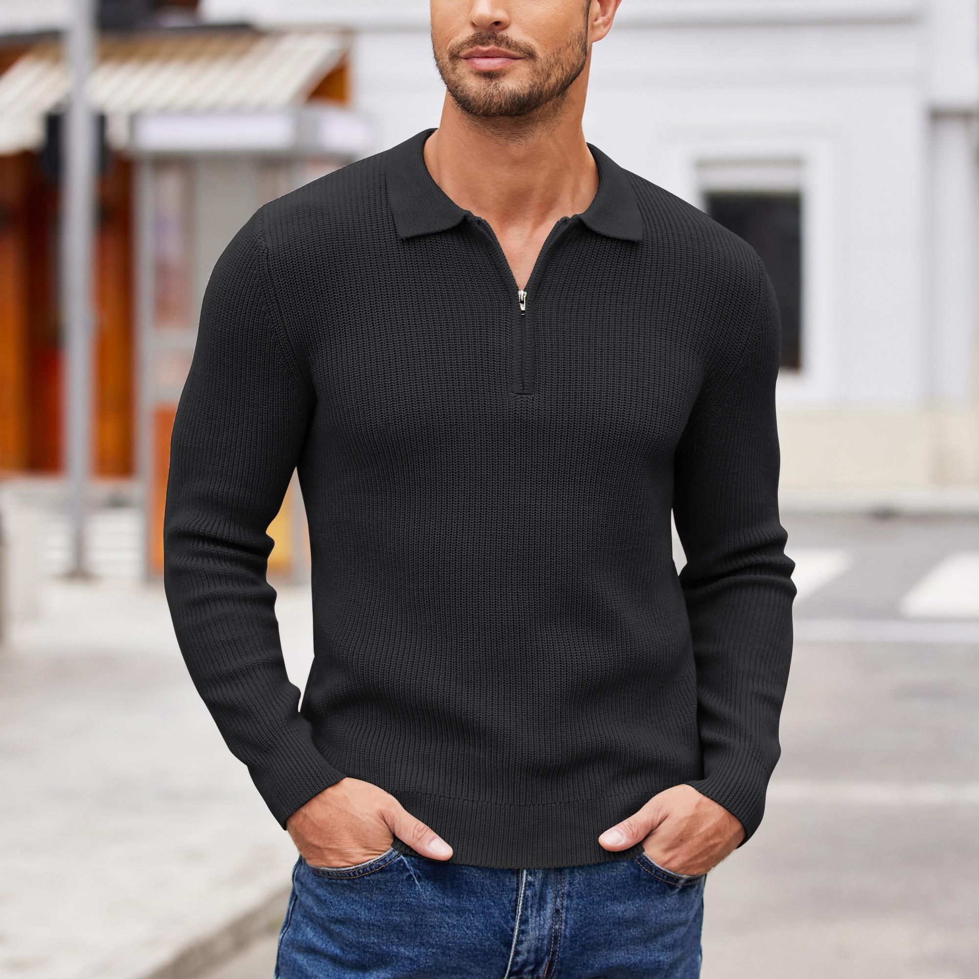 

Men's Quarter Zip Sweater Knit Pullover Long Sleeve Casual Dress Slim Fit Shirt