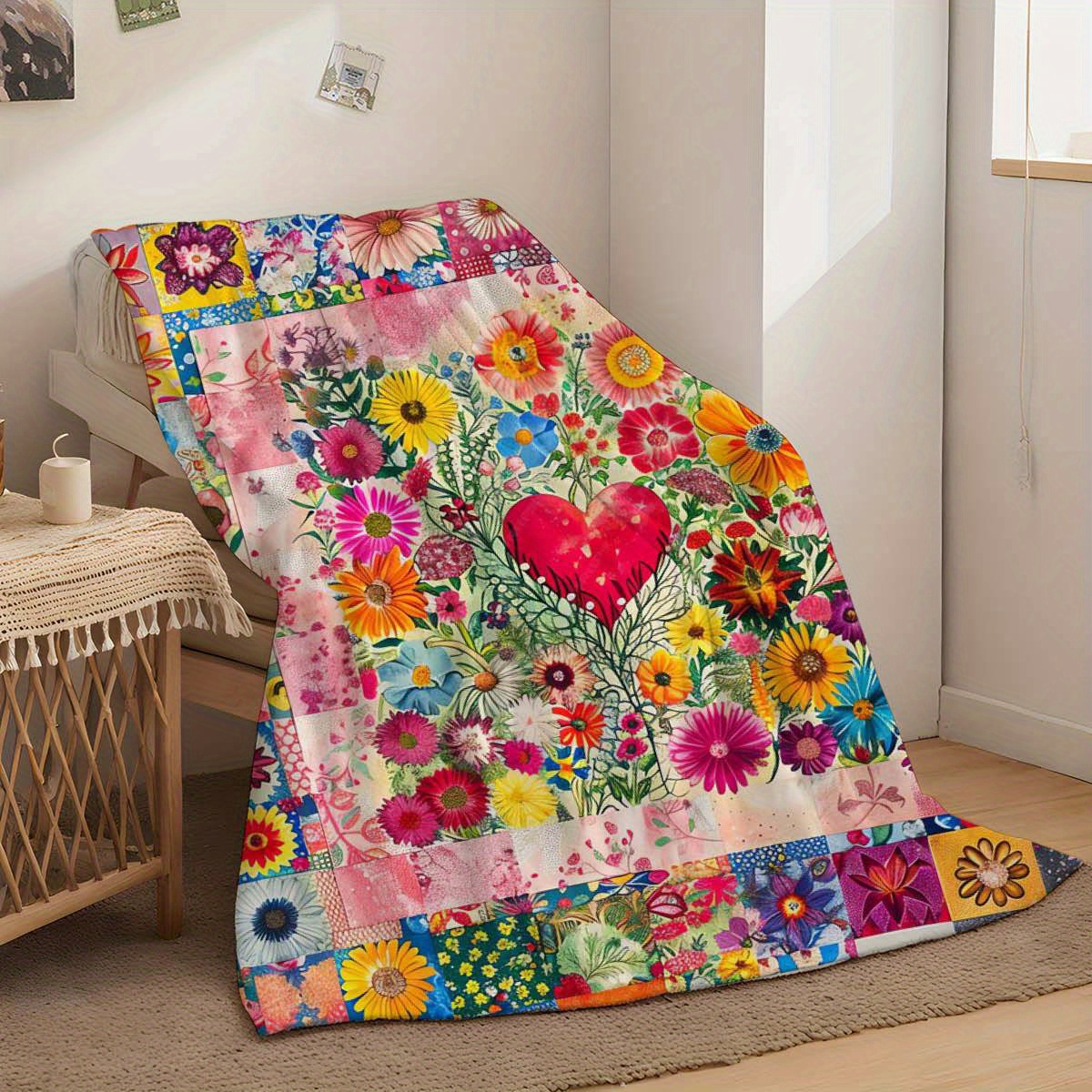 

-shaped Floral Flannel Throw Blanket - Soft, Warm & Versatile For All Seasons, Machine Washable