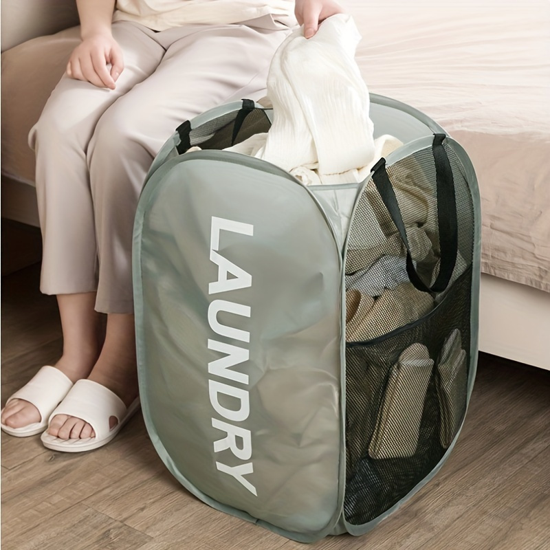 foldable laundry hamper with handles collapsible mesh fabric laundry basket multi functional   space saver for bathroom bedroom more stylish letter   details 9