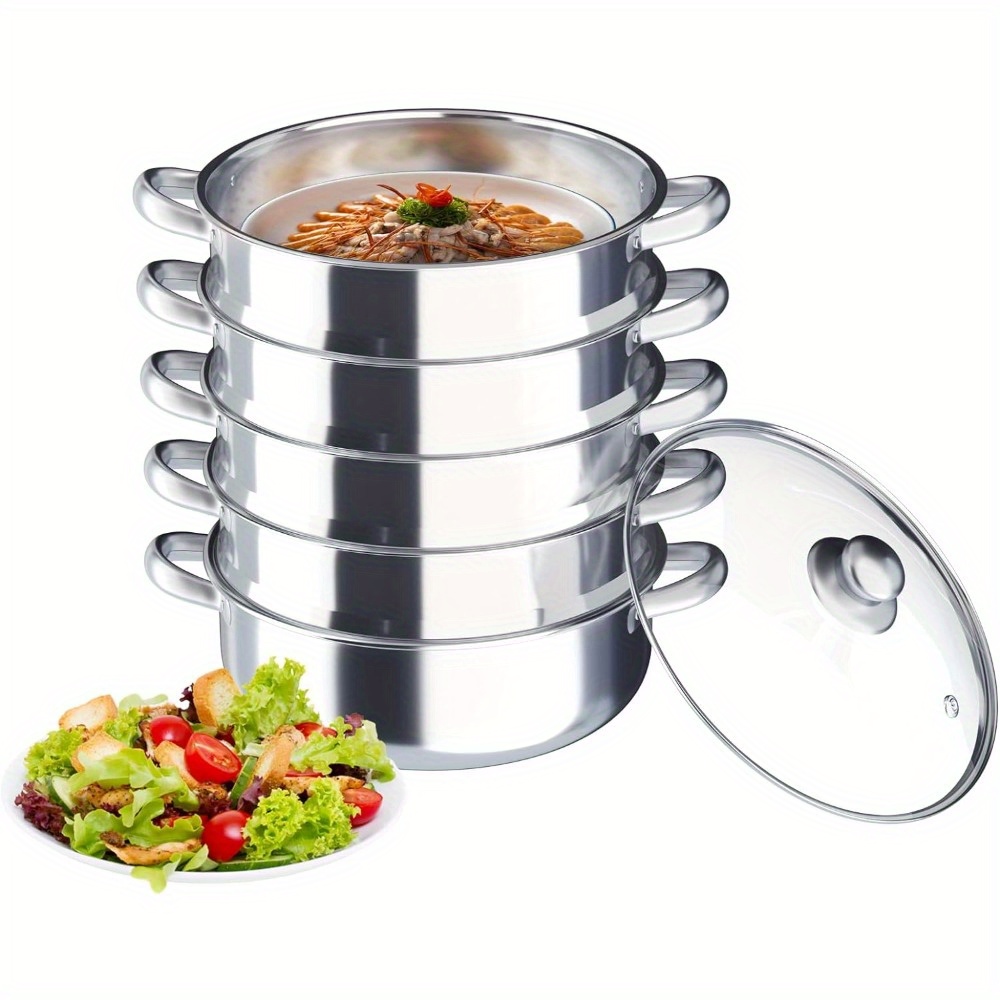 Cuit-vapeur 3 étages Inox + Couvercle Verre – Cuisson Saine, Tous Feux - 7
