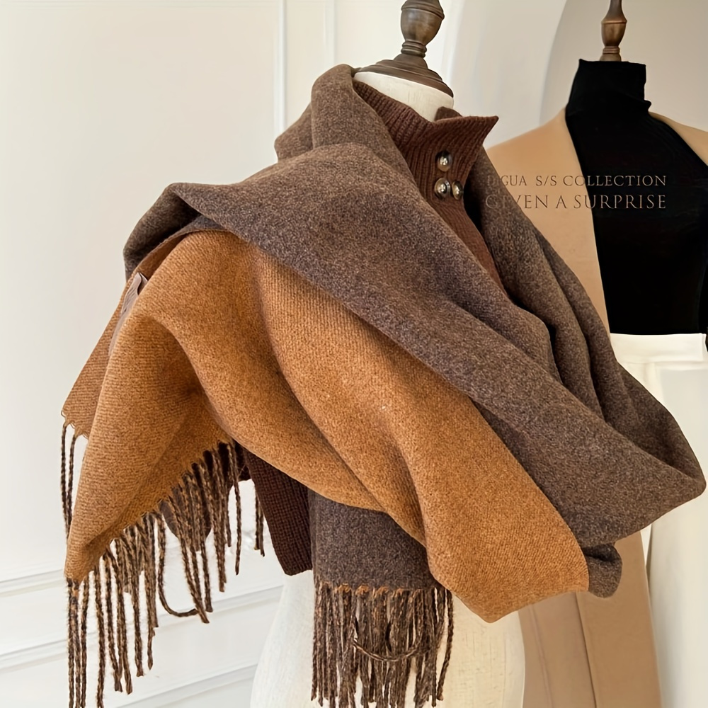 

Double-sided Scarf, Brown/ Apricot Cashmere Fringed Shawl, Autumn And Winter Warm And Scarf, Suitable For Men And Women