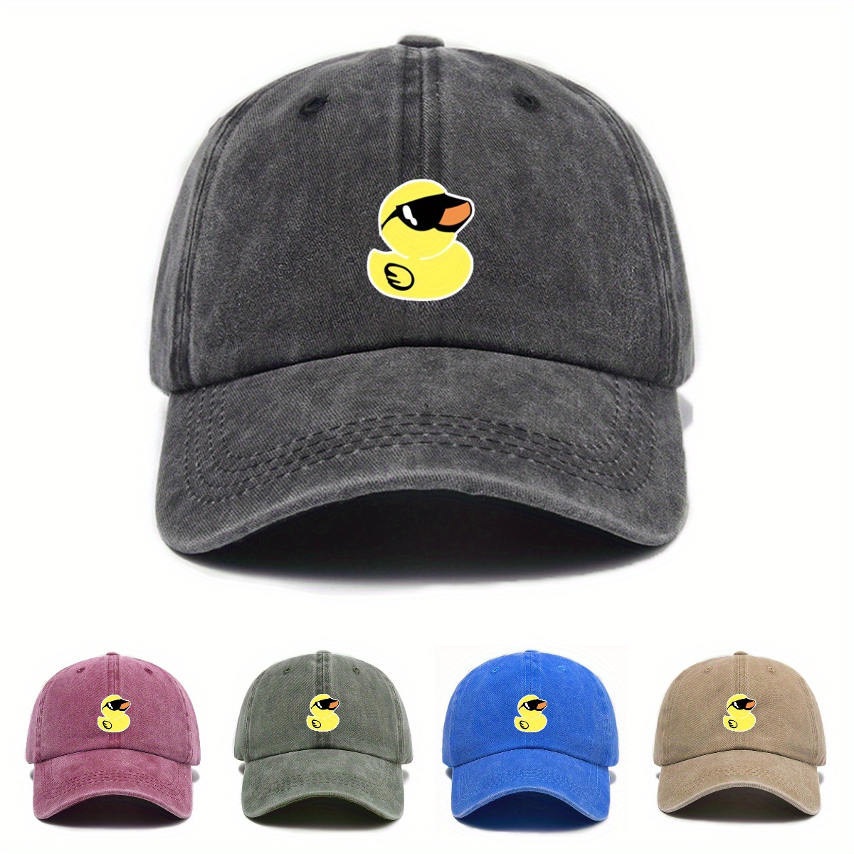 

Adjustable Urban Style Baseball Cap With Duck Print - Unisex Casual Streetwear Sun Protection Hat, Woven Polyester Fabric, Hand Wash/dry Clean