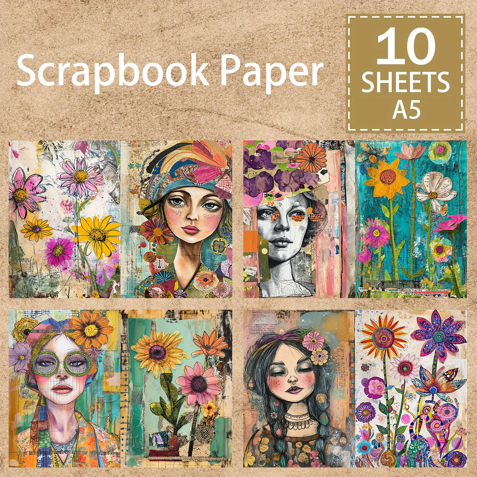 

Hand- Vintage Floral Paper Pack - 10 Sheets A5, Diy Craft Decorative Backgrounds For Journaling, Planners, Greeting Cards & Collage Art