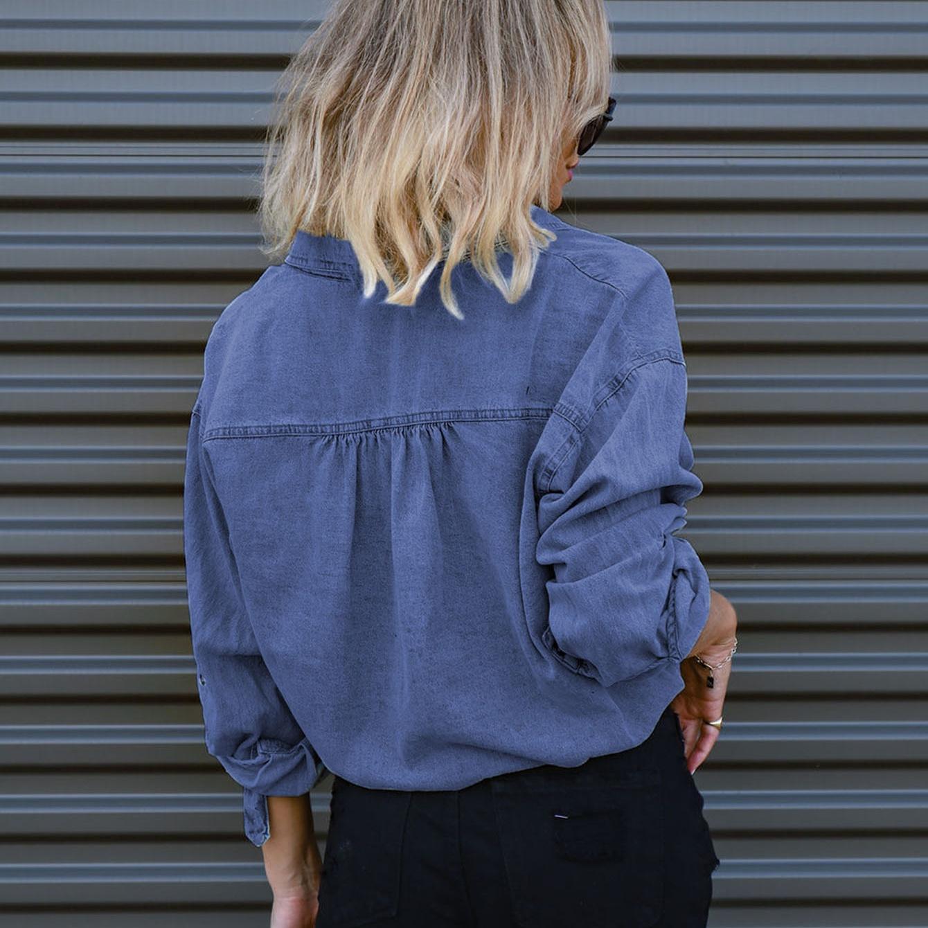 Perbai Womens Cropped Button Down Shirt Summer Jean Jacket Kwoki